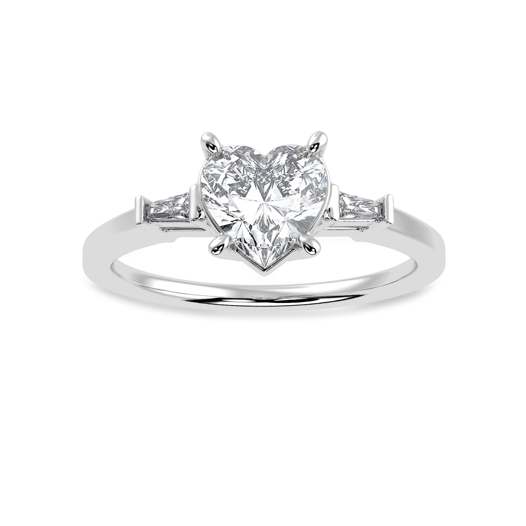 Jewelove™ Rings I VS / Women's Band only 30-Pointer Heart Cut Solitaire with Baguette Diamond Accents Platinum Ring JL PT 1225