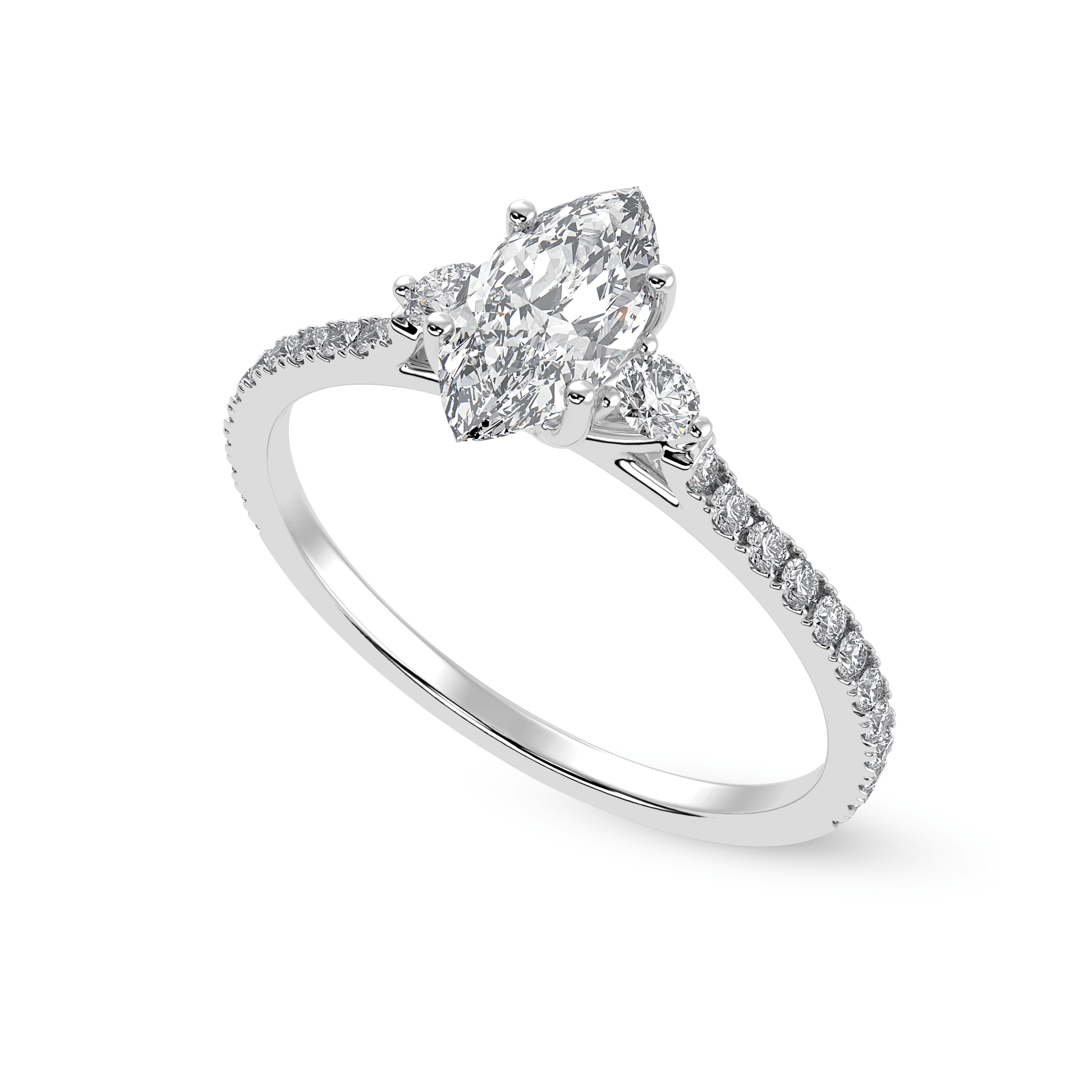 Jewelove™ Rings I VS / Women's Band only 30-Pointer Marquise Cut Solitaire Diamond Accents Shank Platinum Ring JL PT 1246