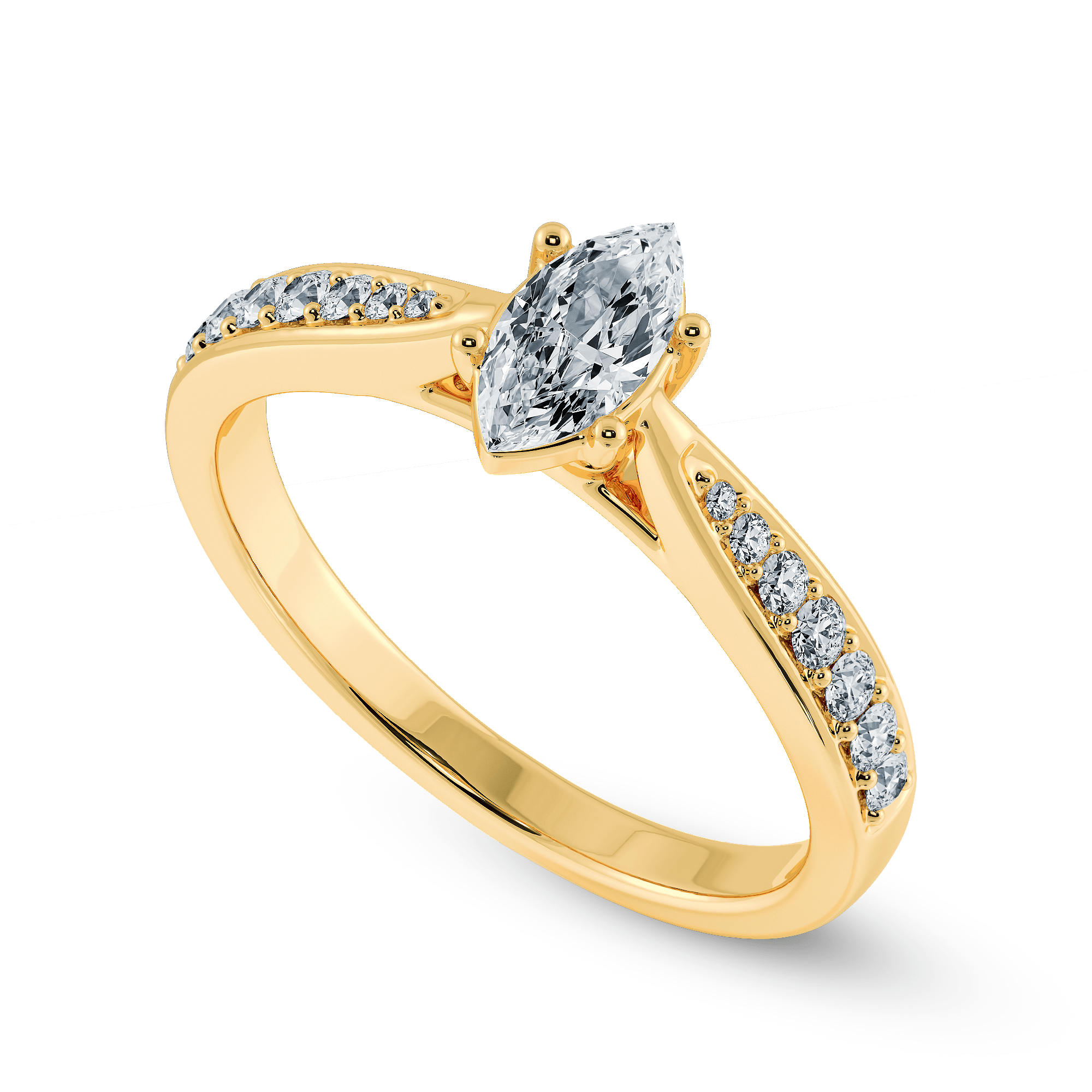 Jewelove™ Rings Women's Band only / VS I 30-Pointer Marquise Cut Solitaire Diamond Shank 18K Yellow Gold Ring JL AU 1282Y