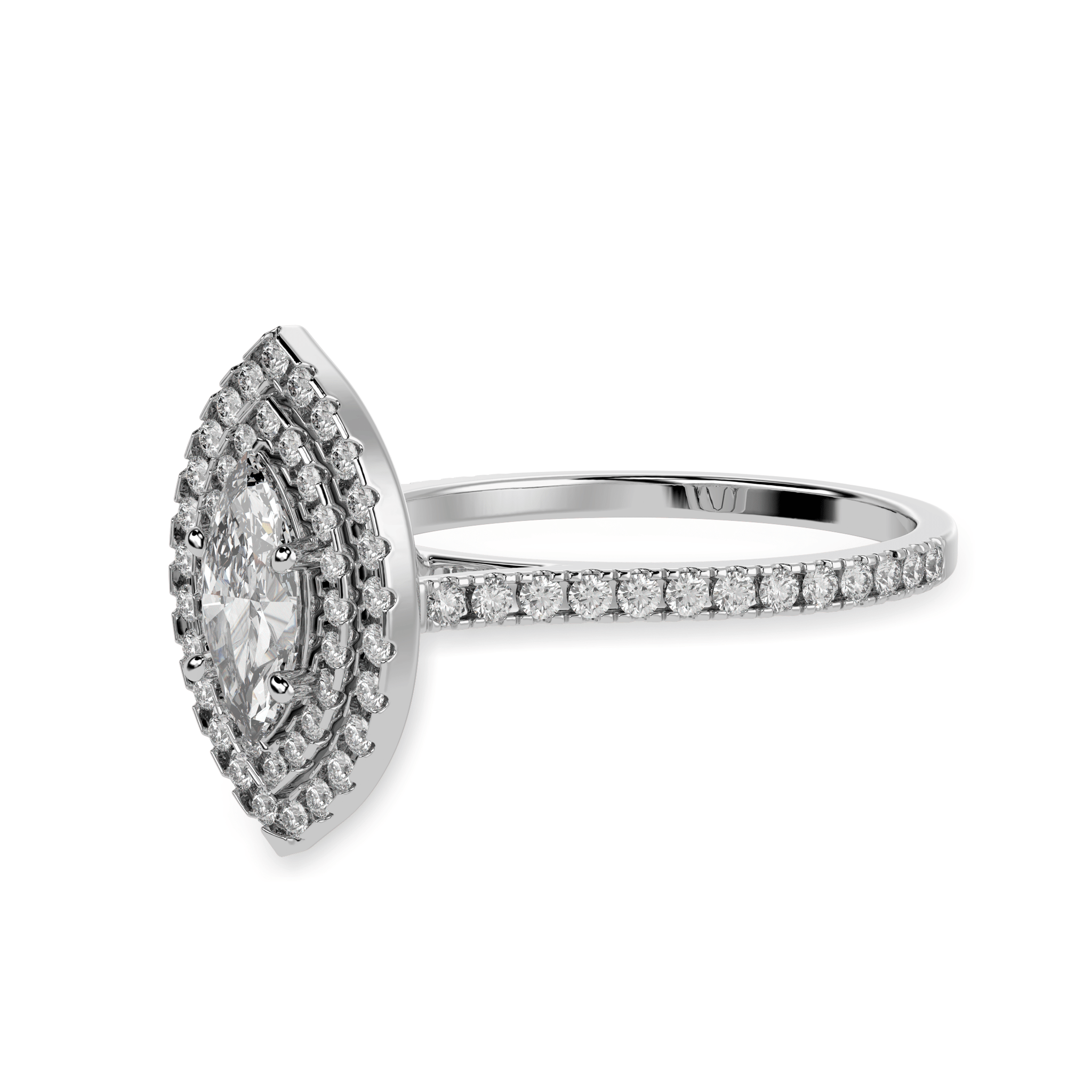 Jewelove™ Rings I VS / Women's Band only 30-Pointer Marquise Cut Solitaire Double Halo Diamond Shank Platinum Ring JL PT 1298