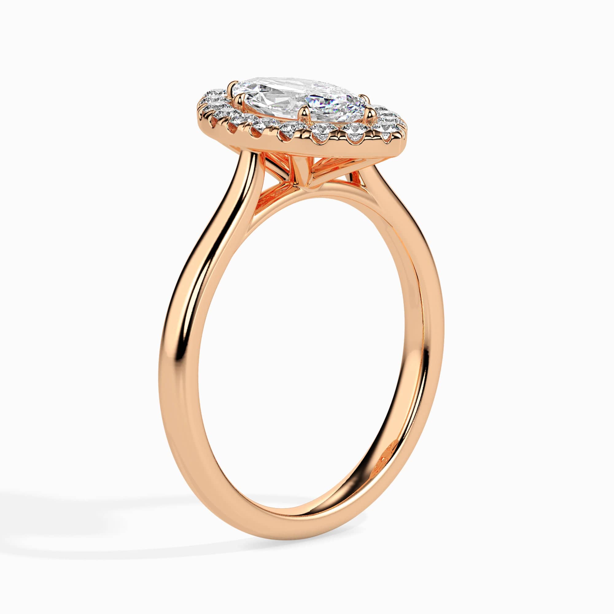 Jewelove™ Rings Women's Band only / VS I 30-Pointer Marquise Cut Solitaire Halo Diamond 18K Rose Gold Ring JL AU 19029R