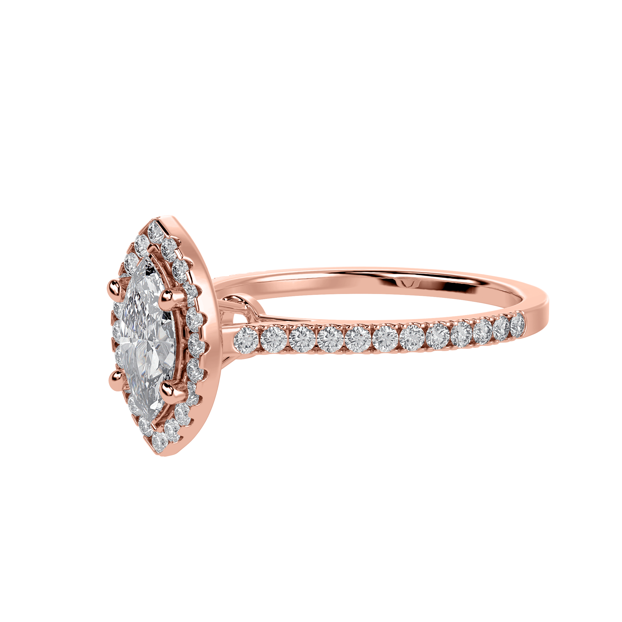 Jewelove™ Rings Women's Band only / VS I 30-Pointer Marquise Cut Solitaire Halo Diamond Shank 18K Rose Gold Ring JL AU 1290R