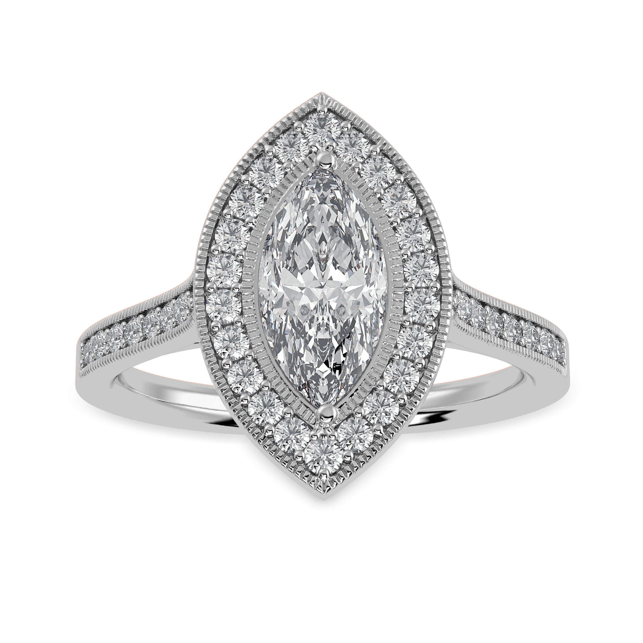 Jewelove™ Rings I VS / Women's Band only 30-Pointer Marquise Cut Solitaire Halo Diamond Shank Platinum Ring JL PT 1326