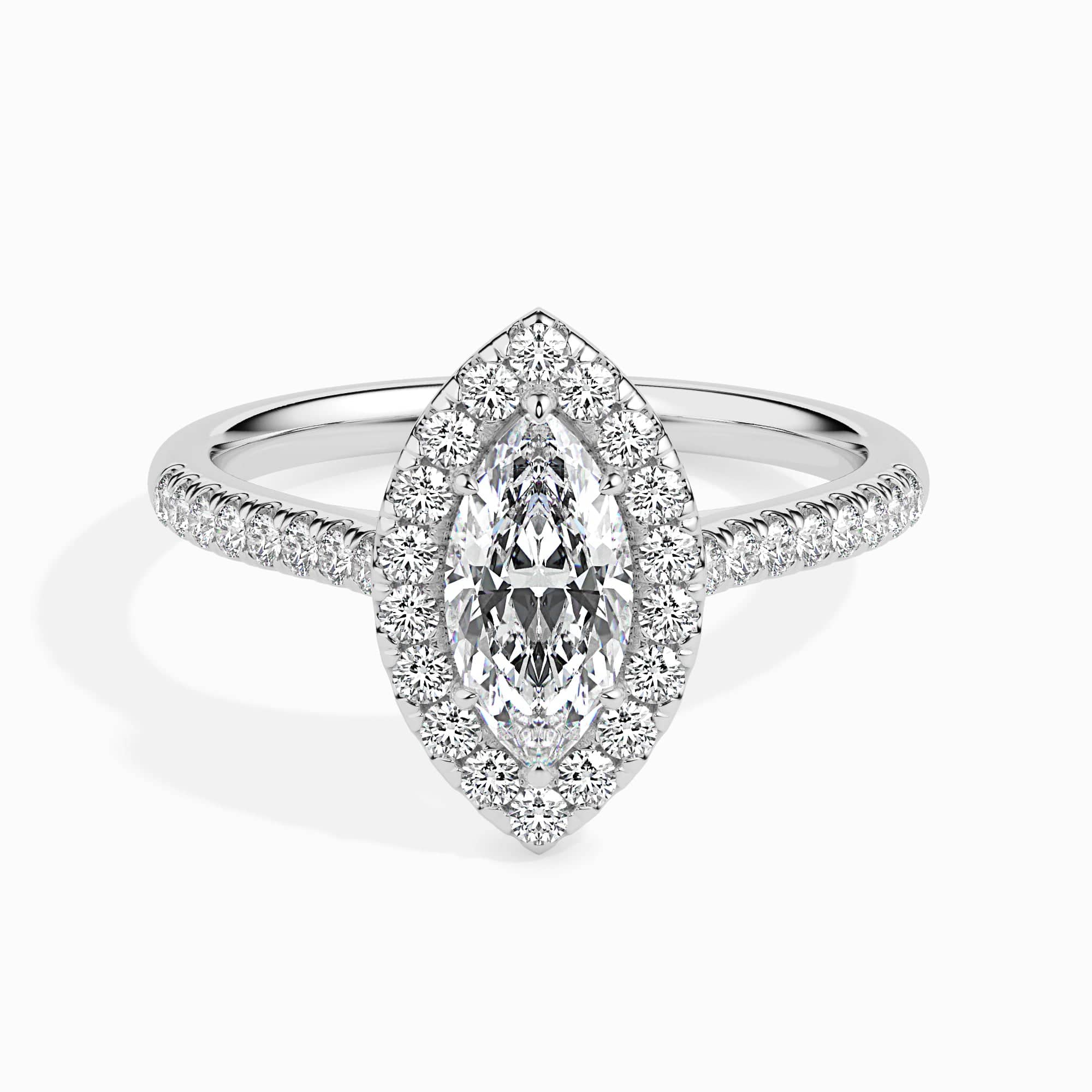 Jewelove™ Rings I VS / Women's Band only 30-Pointer Marquise Cut Solitaire Halo Diamond Shank Platinum Ring JL PT 19039