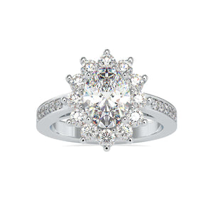 Jewelove™ Rings VS I / Women's Band only 30-Pointer Oval Cut Solitaire Designer Platinum Halo Diamond Shank Ring JL PT 0173