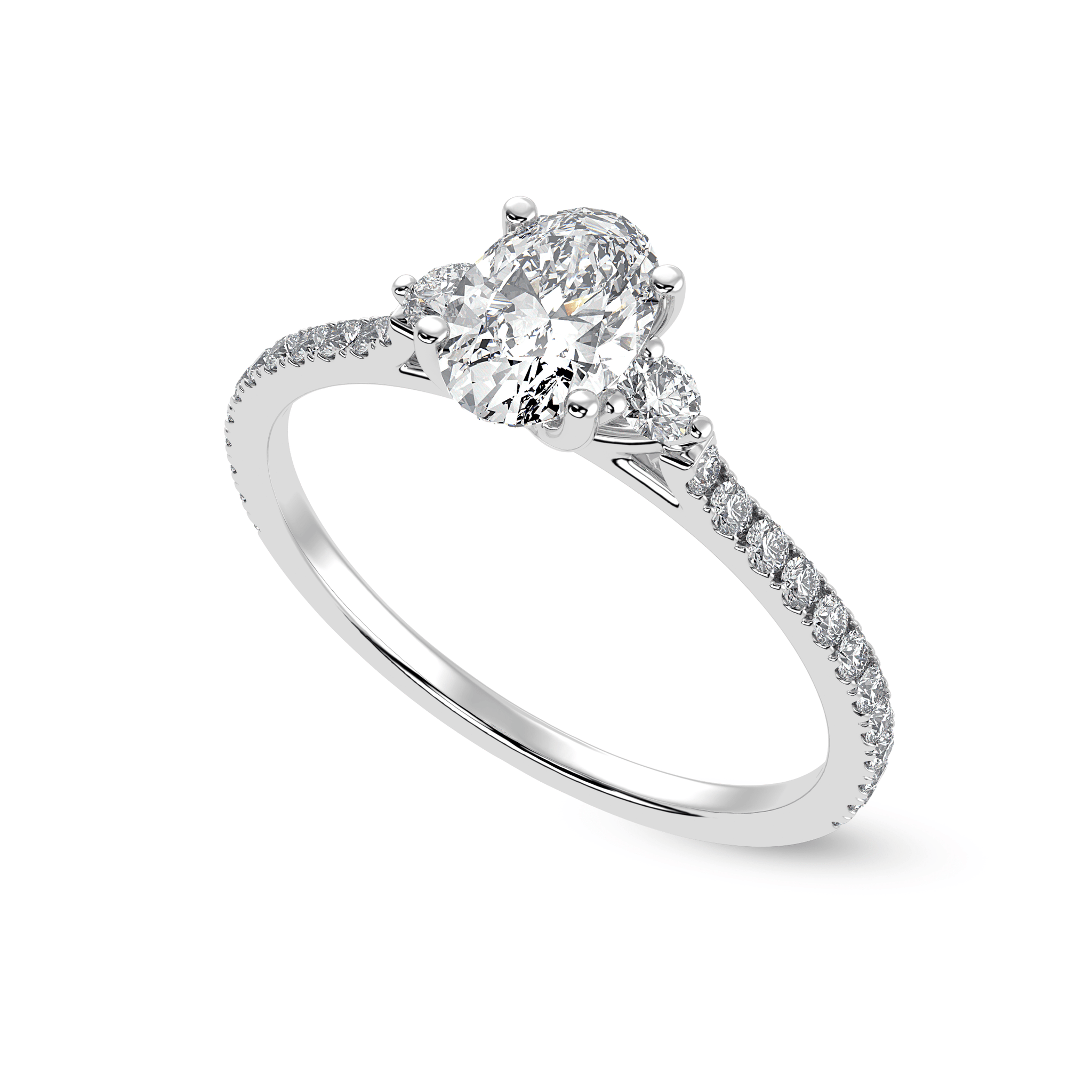 Jewelove™ Rings I VS / Women's Band only 30-Pointer Oval Cut Solitaire Diamond Accents Shank Platinum Ring JL PT 1244