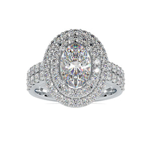 Jewelove™ Rings VS I / Women's Band only 30-Pointer Oval Cut Solitaire Diamond Halo Split Shank Platinum Ring JL PT 0036