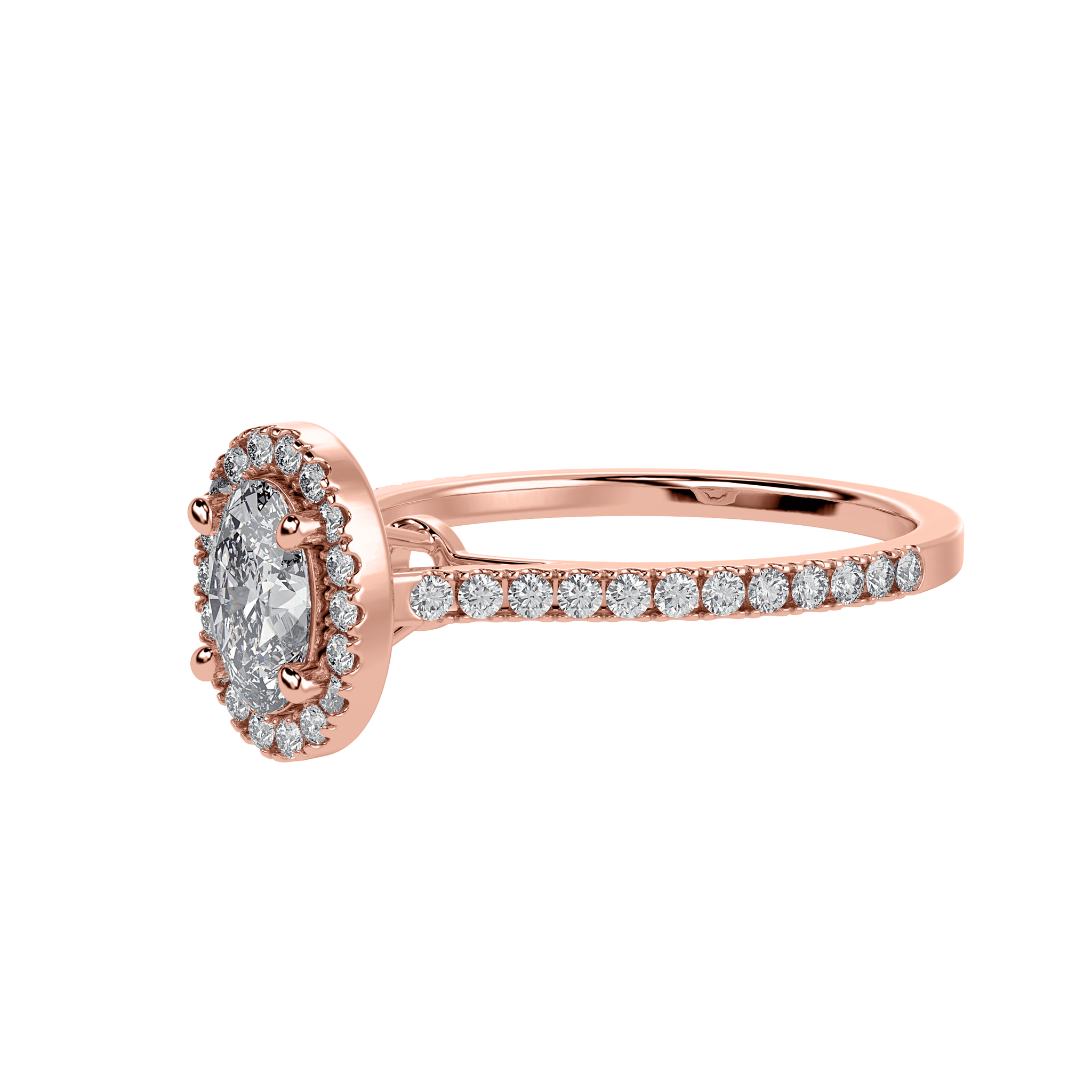 Jewelove™ Rings Women's Band only / VS I 30-Pointer Oval Cut Solitaire Halo Diamond Shank 18K Rose Gold Ring JL AU 1291R