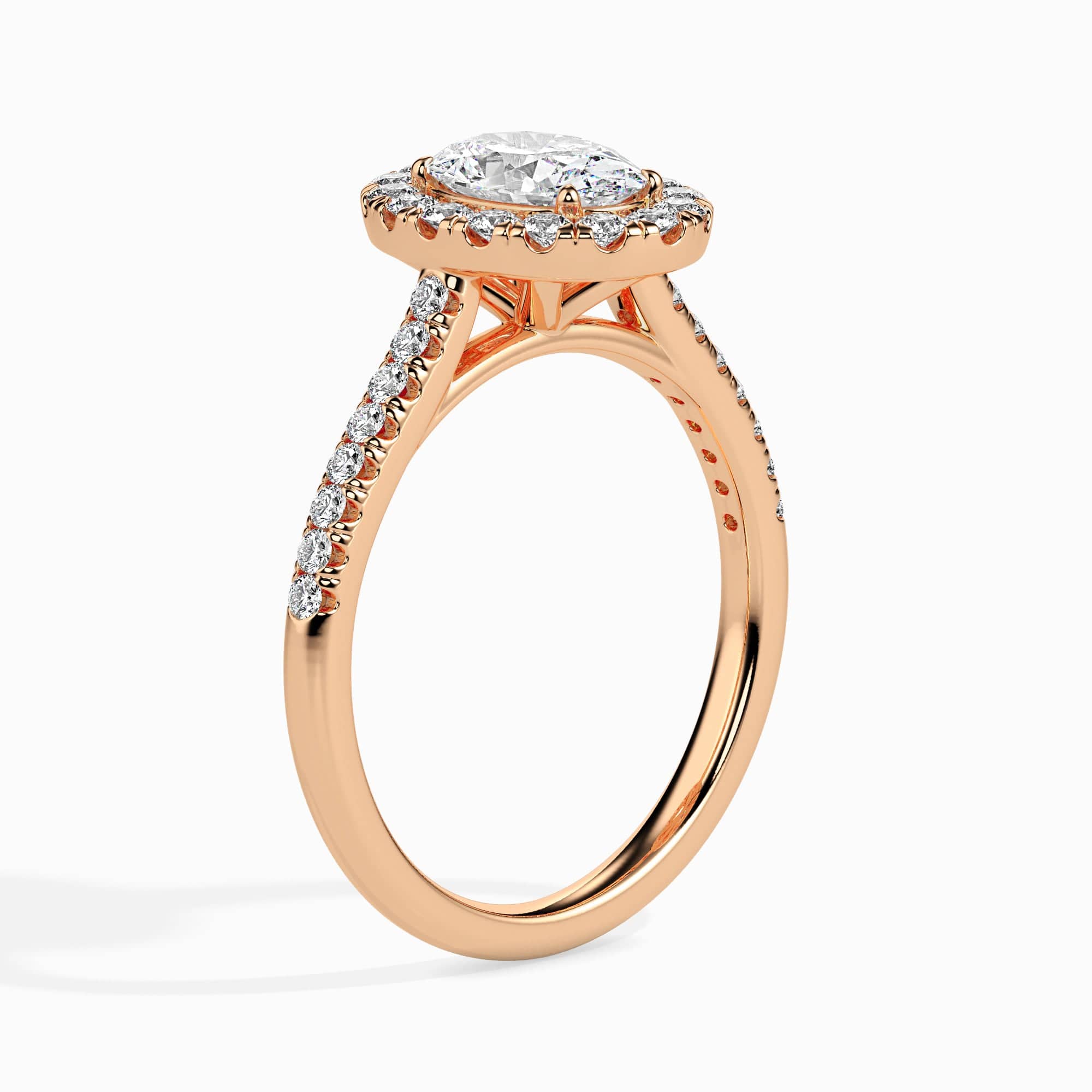 Jewelove™ Rings Women's Band only / VS I 30-Pointer Oval Cut Solitaire Halo Diamond Shank 18K Rose Gold Ring JL AU 19034R