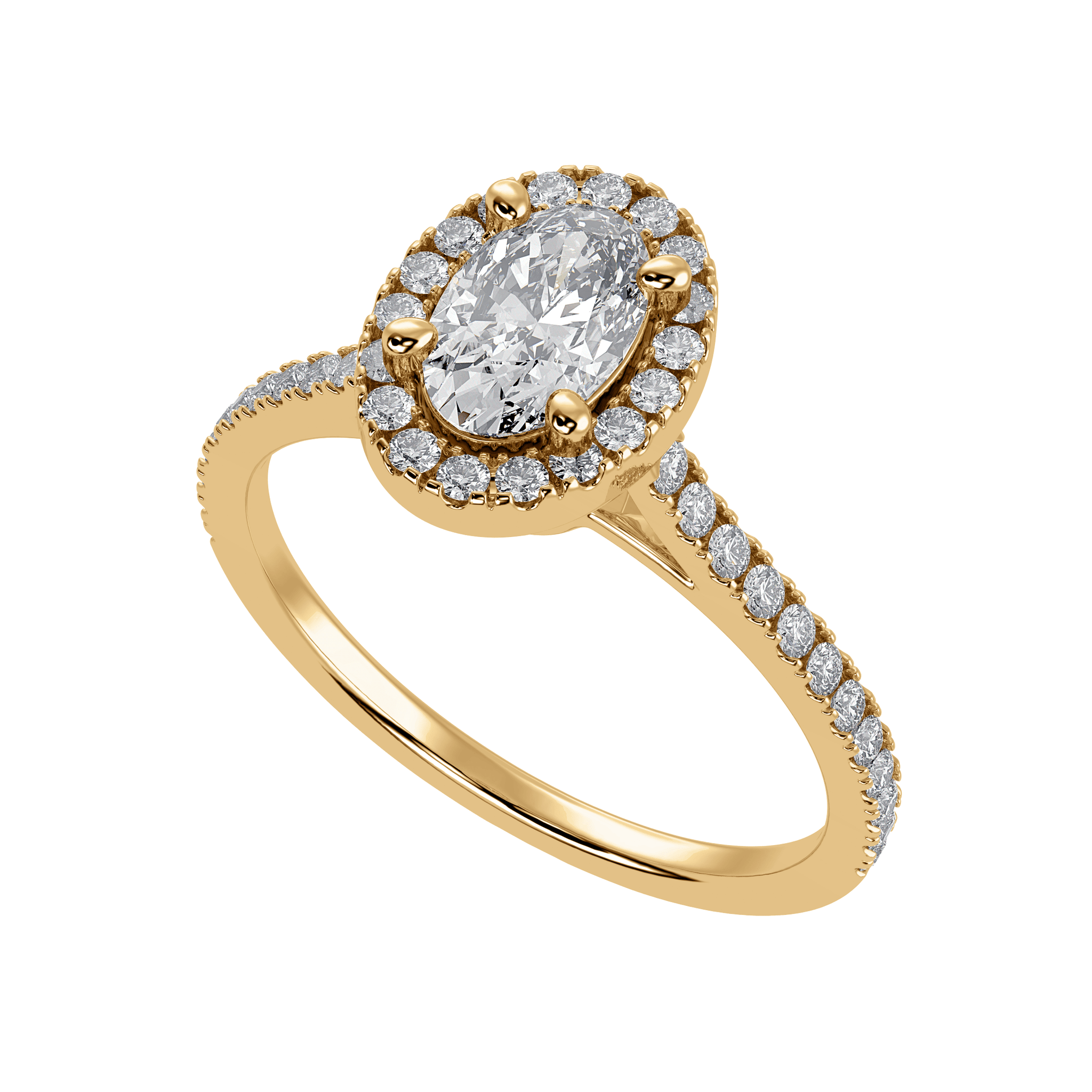 Jewelove™ Rings Women's Band only / VS I 30-Pointer Oval Cut Solitaire Halo Diamond Shank 18K Yellow Gold Ring JL AU 1291Y