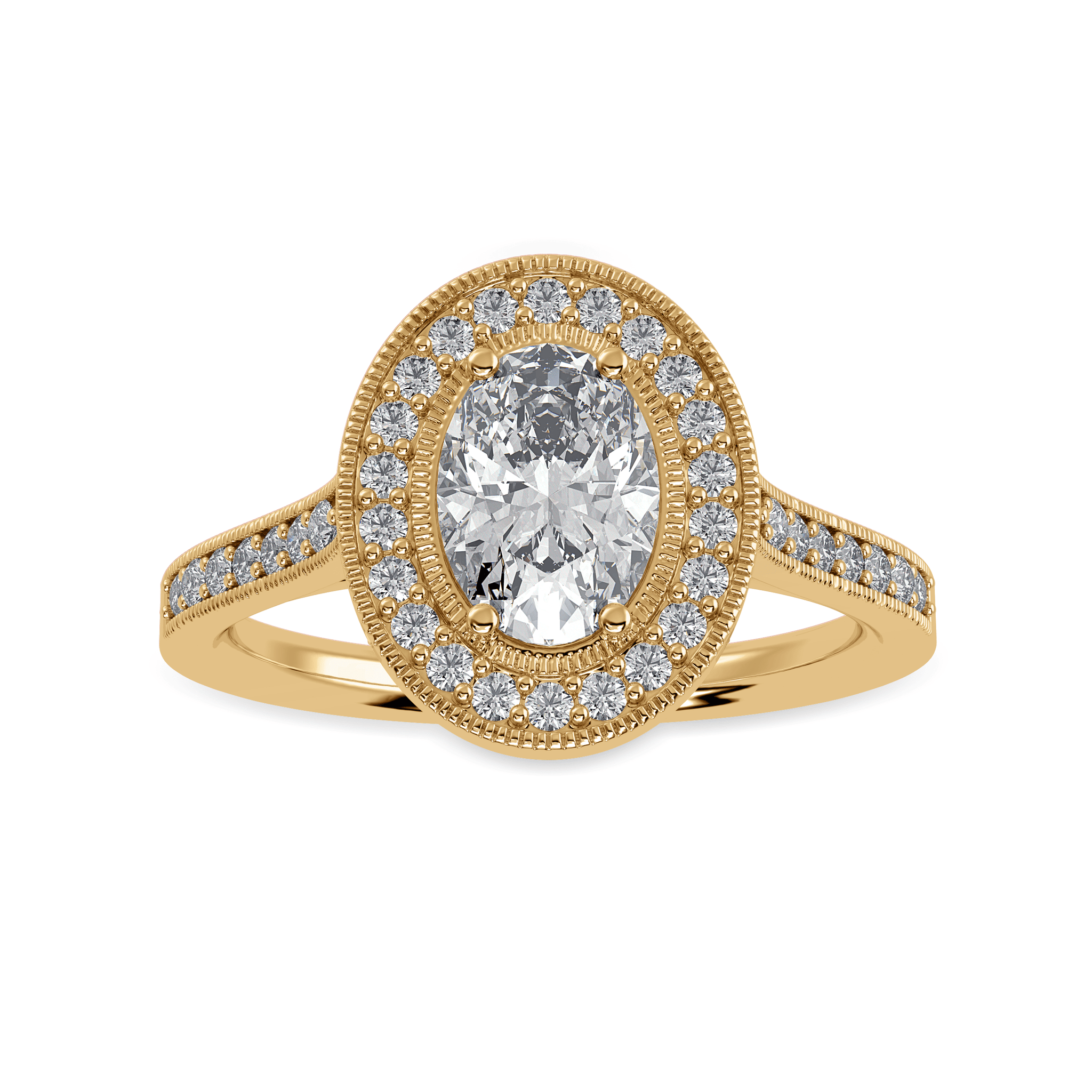 Jewelove™ Rings Women's Band only / VS I 30-Pointer Oval Cut Solitaire Halo Diamond Shank 18K Yellow Gold Ring JL AU 1325Y