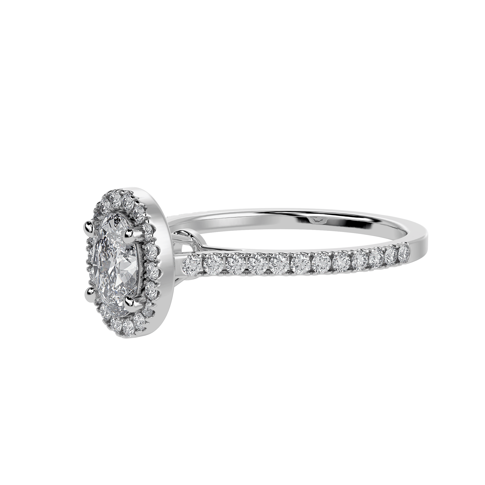 Jewelove™ Rings I VS / Women's Band only 30-Pointer Oval Cut Solitaire Halo Diamond Shank Platinum Ring JL PT 1291