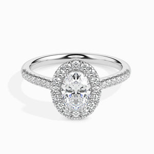 Jewelove™ Rings I VS / Women's Band only 30-Pointer Oval Cut Solitaire Halo Diamond Shank Platinum Ring JL PT 19034