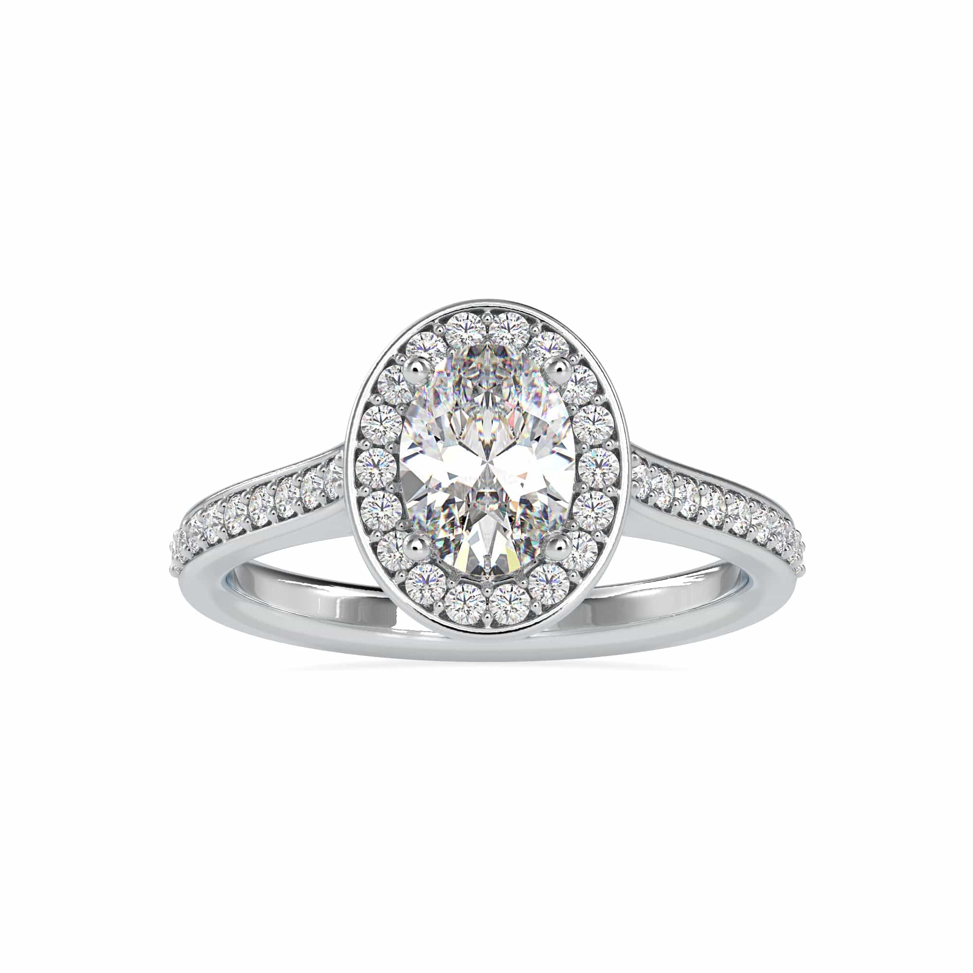 Jewelove™ Rings VS I / Women's Band only 30-Pointer Oval Cut Solitaire Platinum Halo Diamond Shank Engagement Ring JL PT 0060