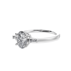 Jewelove™ Rings I VS / Women's Band only 30-Pointer Oval Cut Solitaire with Baguette Diamond Accents Platinum Ring JL PT 1226