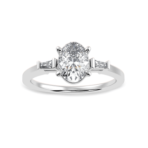 Jewelove™ Rings I VS / Women's Band only 30-Pointer Oval Cut Solitaire with Baguette Diamond Accents Platinum Ring JL PT 1226