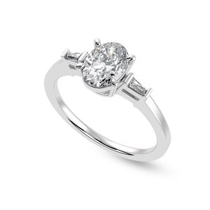 Jewelove™ Rings I VS / Women's Band only 30-Pointer Oval Cut Solitaire with Baguette Diamond Accents Platinum Ring JL PT 1226