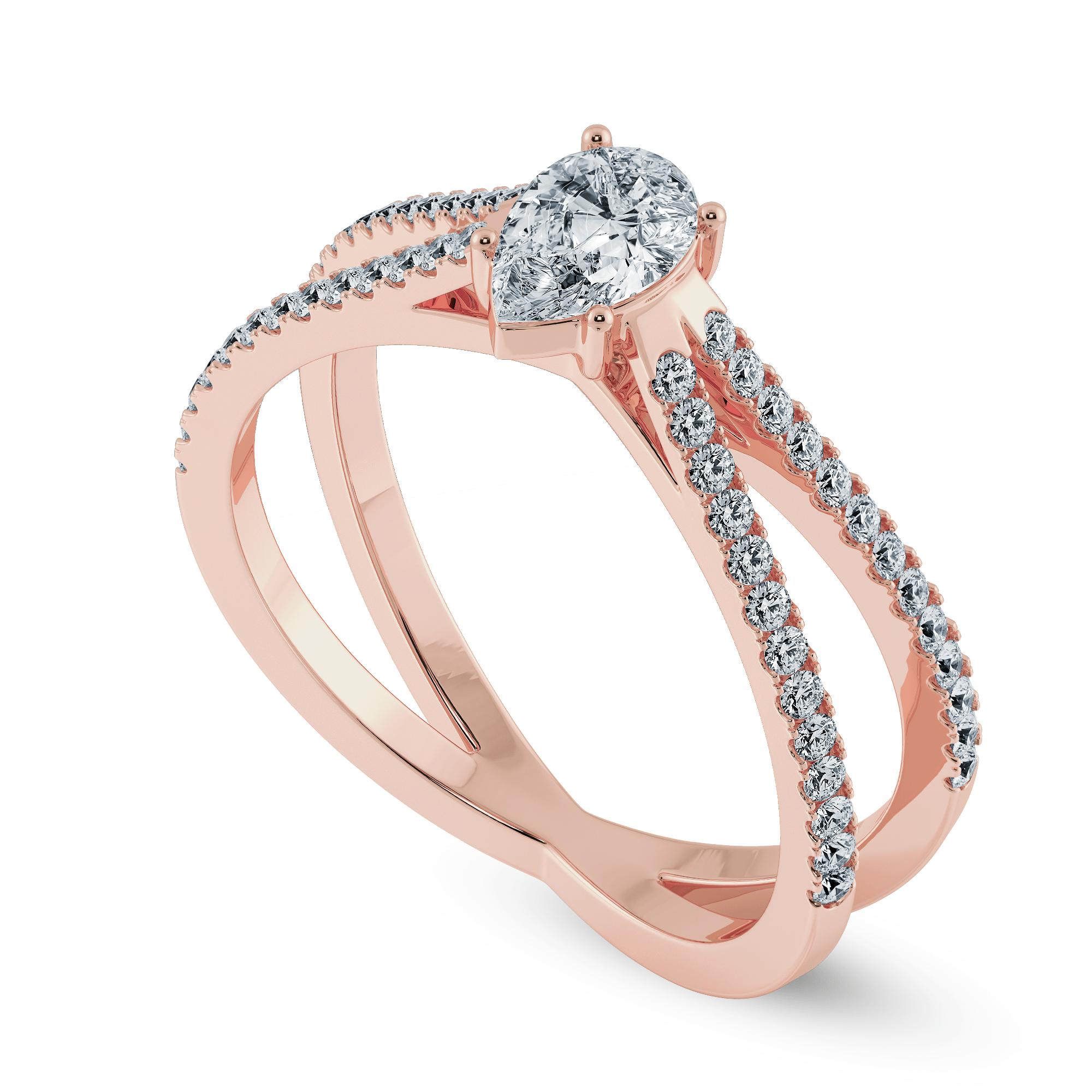 Jewelove™ Rings Women's Band only / VS I 30-Pointer Pear Cut Solitaire Diamond Accents Shank 18K Rose Gold Ring JL AU 1245R