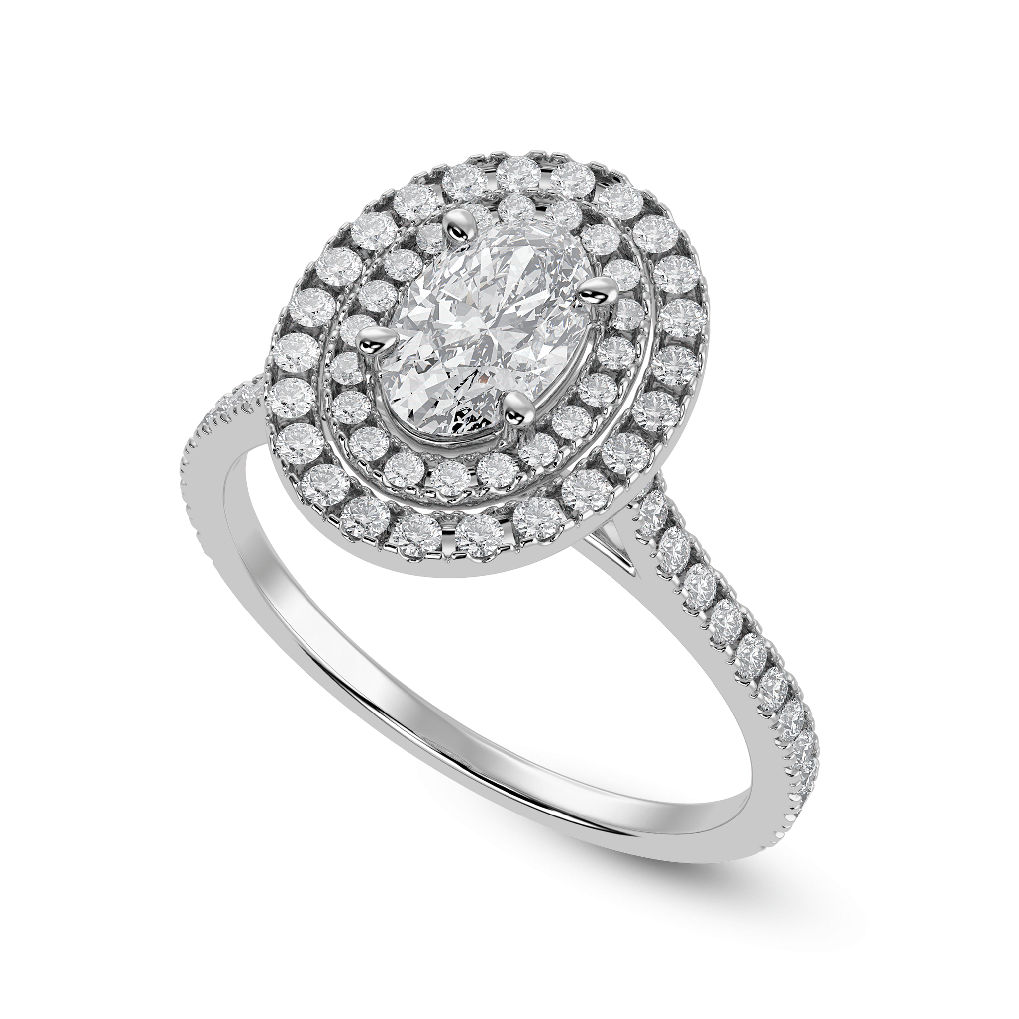 Jewelove™ Rings I VS / Women's Band only 30-Pointer Pear Cut Solitaire Double Halo Diamond Shank Platinum Ring JL PT 1299