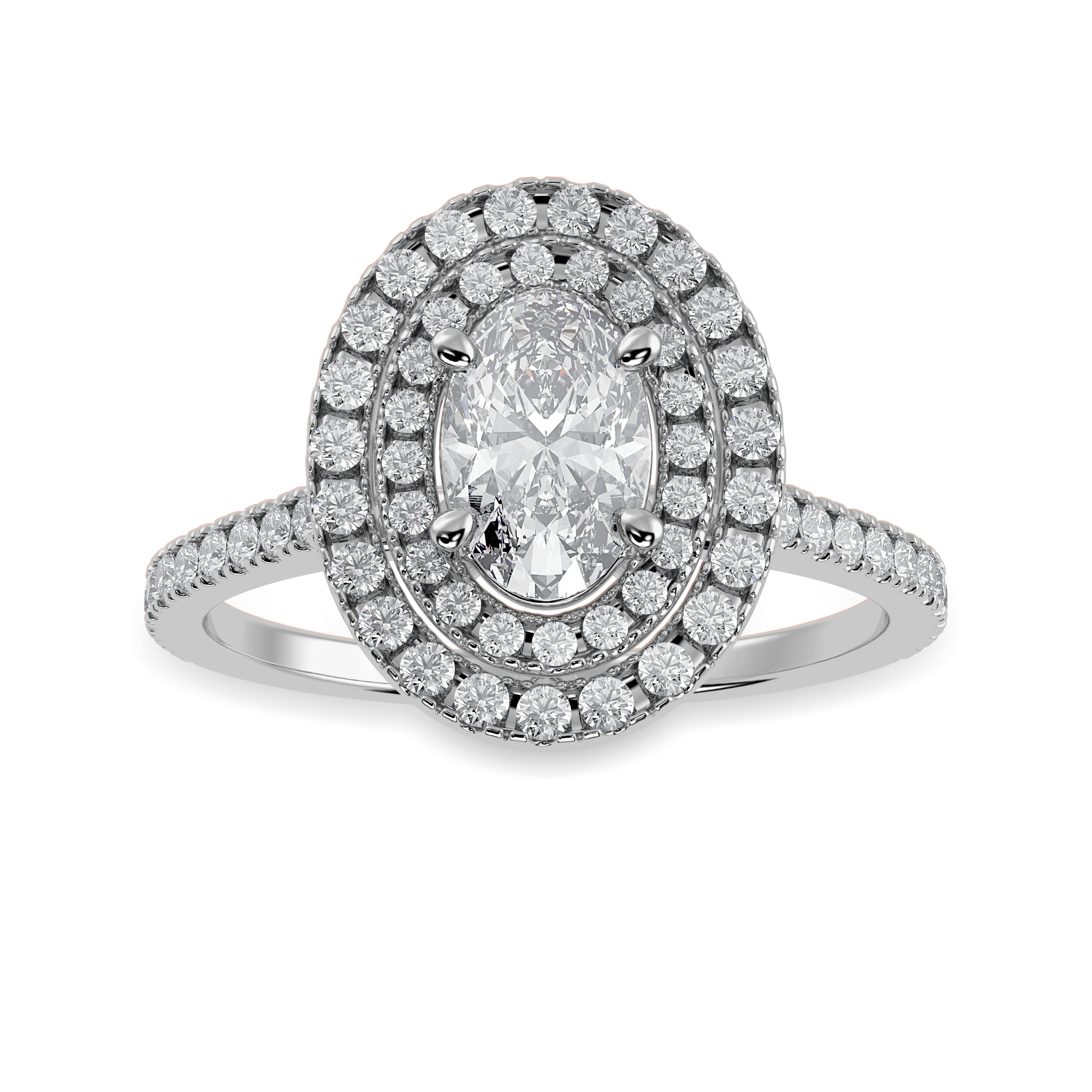 Jewelove™ Rings I VS / Women's Band only 30-Pointer Pear Cut Solitaire Double Halo Diamond Shank Platinum Ring JL PT 1299