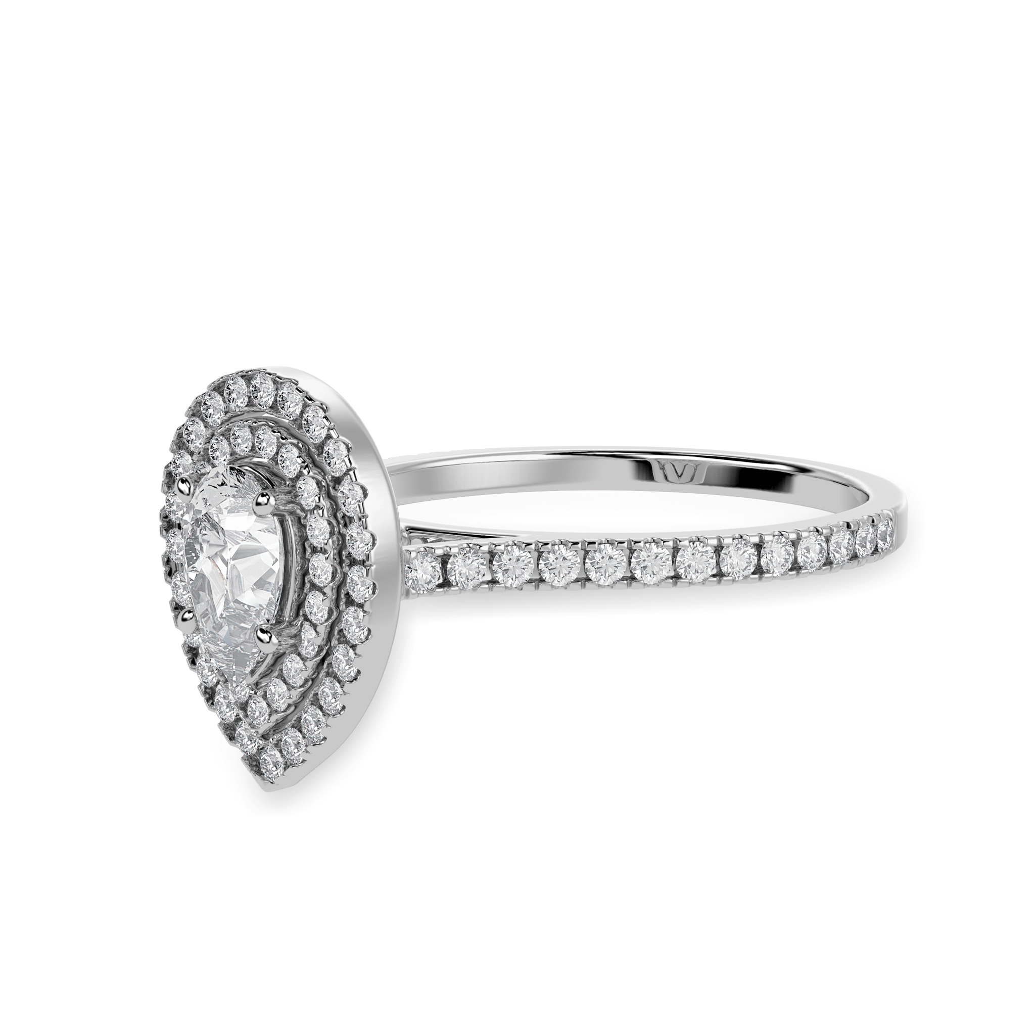 Jewelove™ Rings I VS / Women's Band only 30-Pointer Pear Cut Solitaire Double Halo Diamond Shank Platinum Ring JL PT 1300