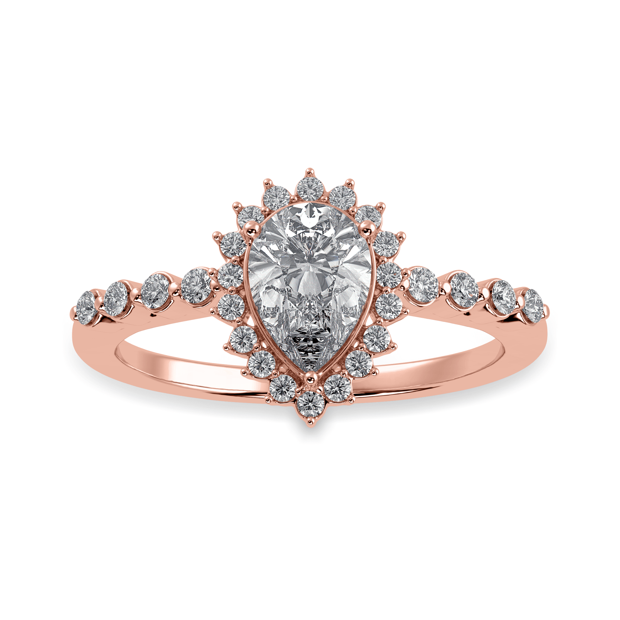 Jewelove™ Rings Women's Band only / VS I 30-Pointer Pear Cut Solitaire Halo Diamond 18K Rose Gold Ring JL AU 1253R