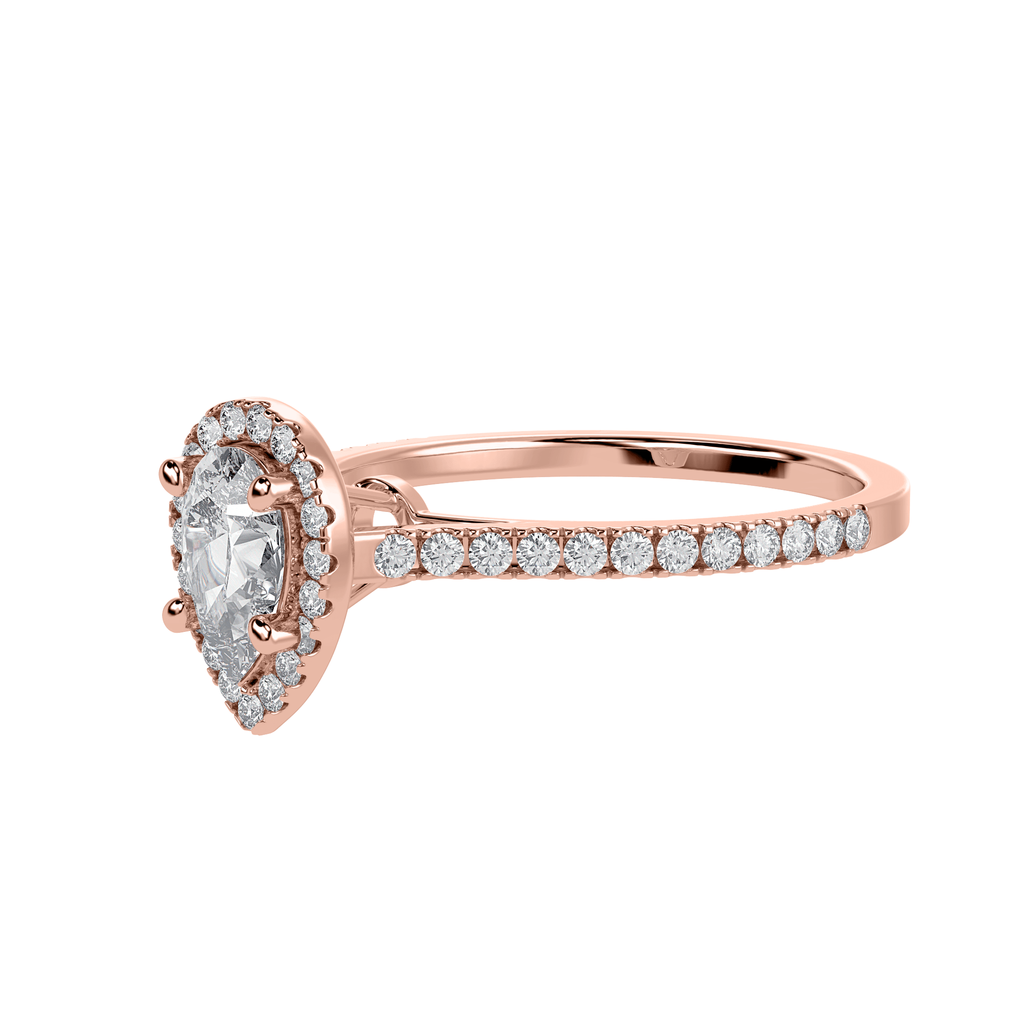 Jewelove™ Rings Women's Band only / VS I 30-Pointer Pear Cut Solitaire Halo Diamond Shank 18K Rose Gold Ring JL AU 1292R