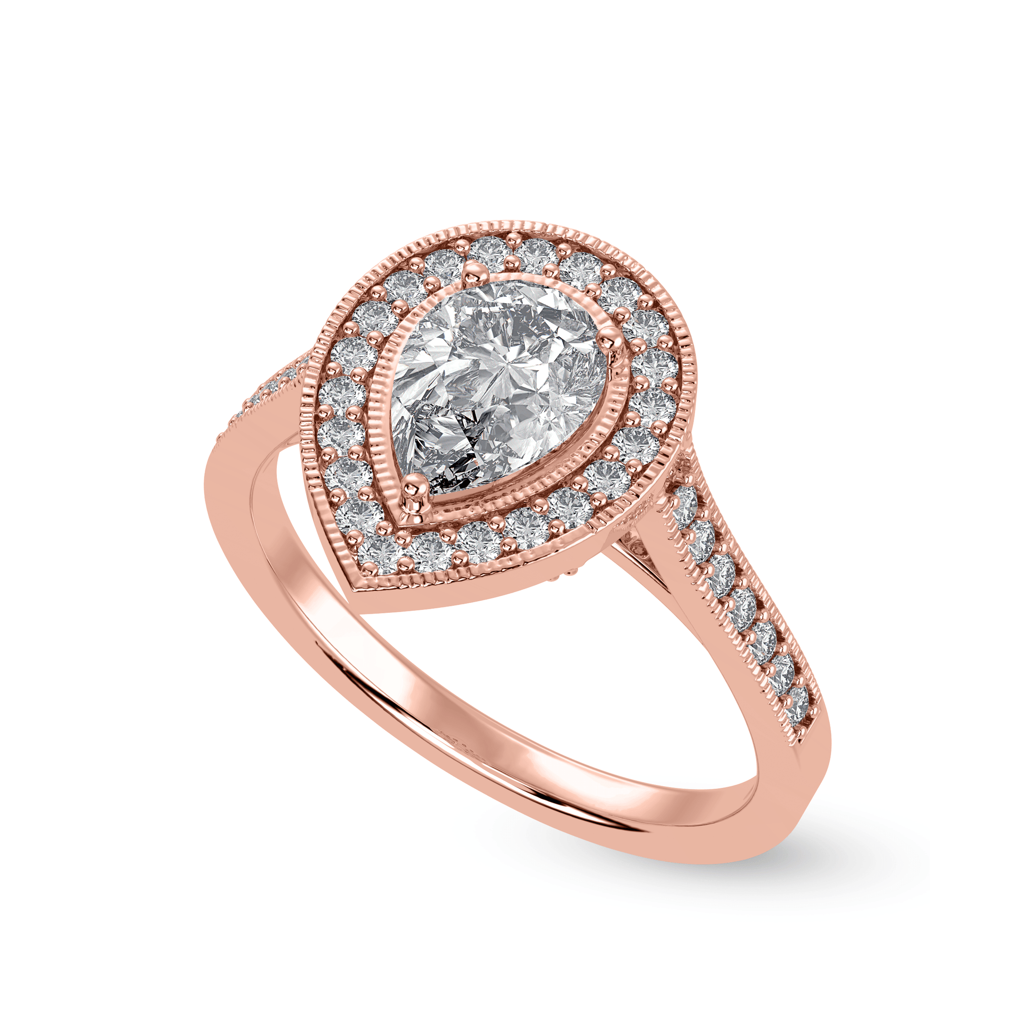 Jewelove™ Rings Women's Band only / VS I 30-Pointer Pear Cut Solitaire Halo Diamond Shank 18K Rose Gold Ring JL AU 1327R