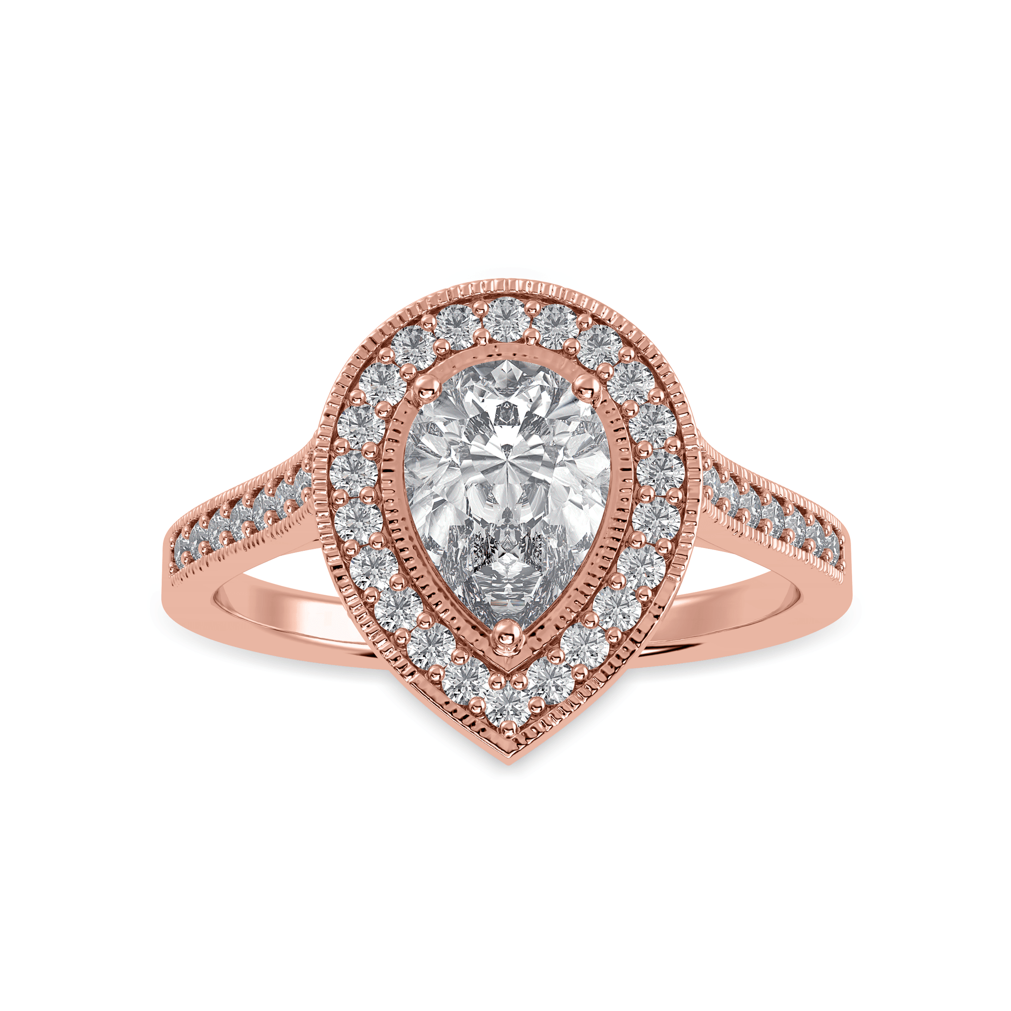 Jewelove™ Rings Women's Band only / VS I 30-Pointer Pear Cut Solitaire Halo Diamond Shank 18K Rose Gold Ring JL AU 1327R