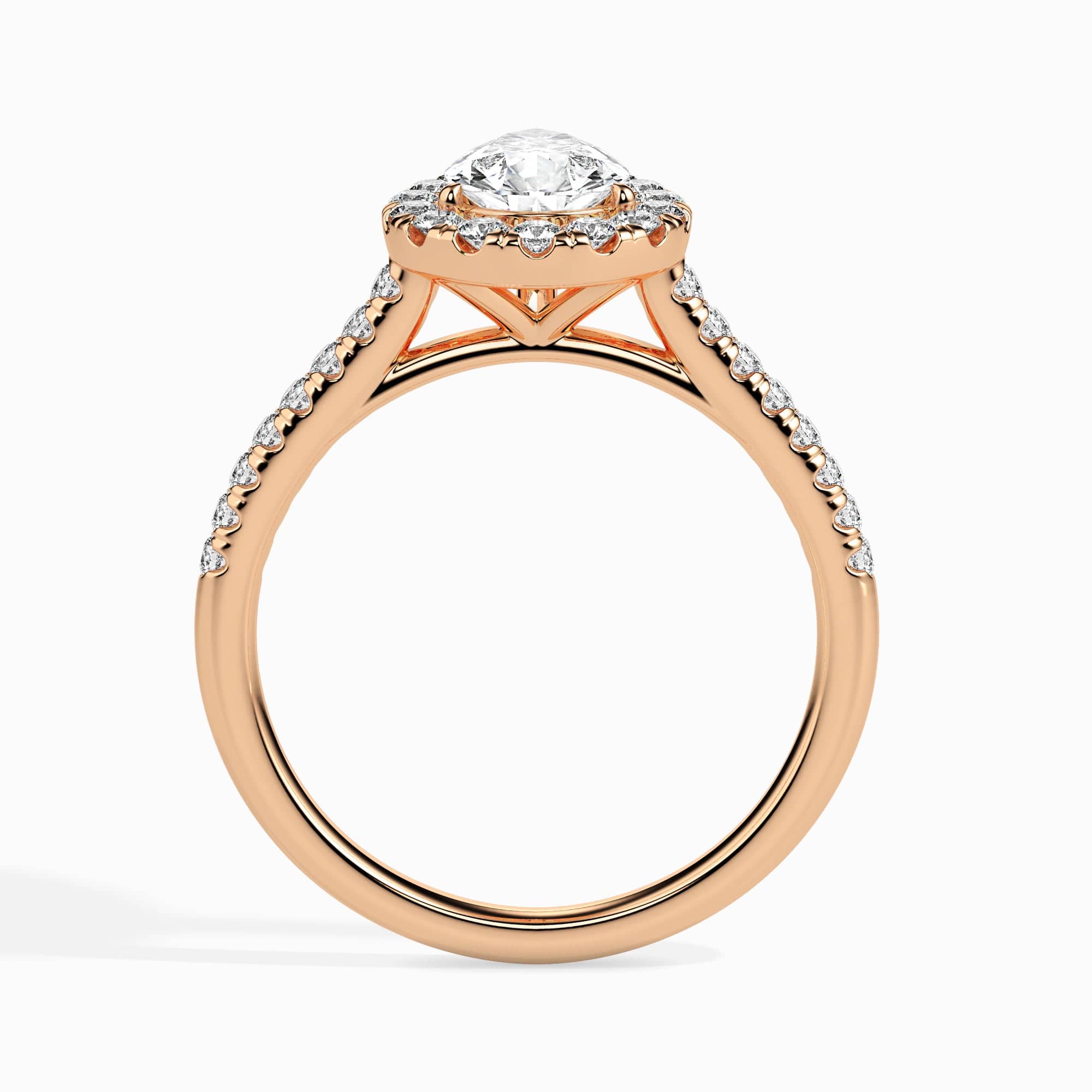 Jewelove™ Rings Women's Band only / VS I 30-Pointer Pear Cut Solitaire Halo Diamond Shank 18K Rose Gold Ring JL AU 19040R