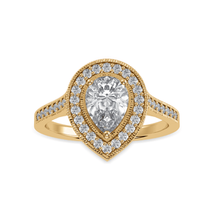 Jewelove™ Rings Women's Band only / VS I 30-Pointer Pear Cut Solitaire Halo Diamond Shank 18K Yellow Gold Ring JL AU 1327Y