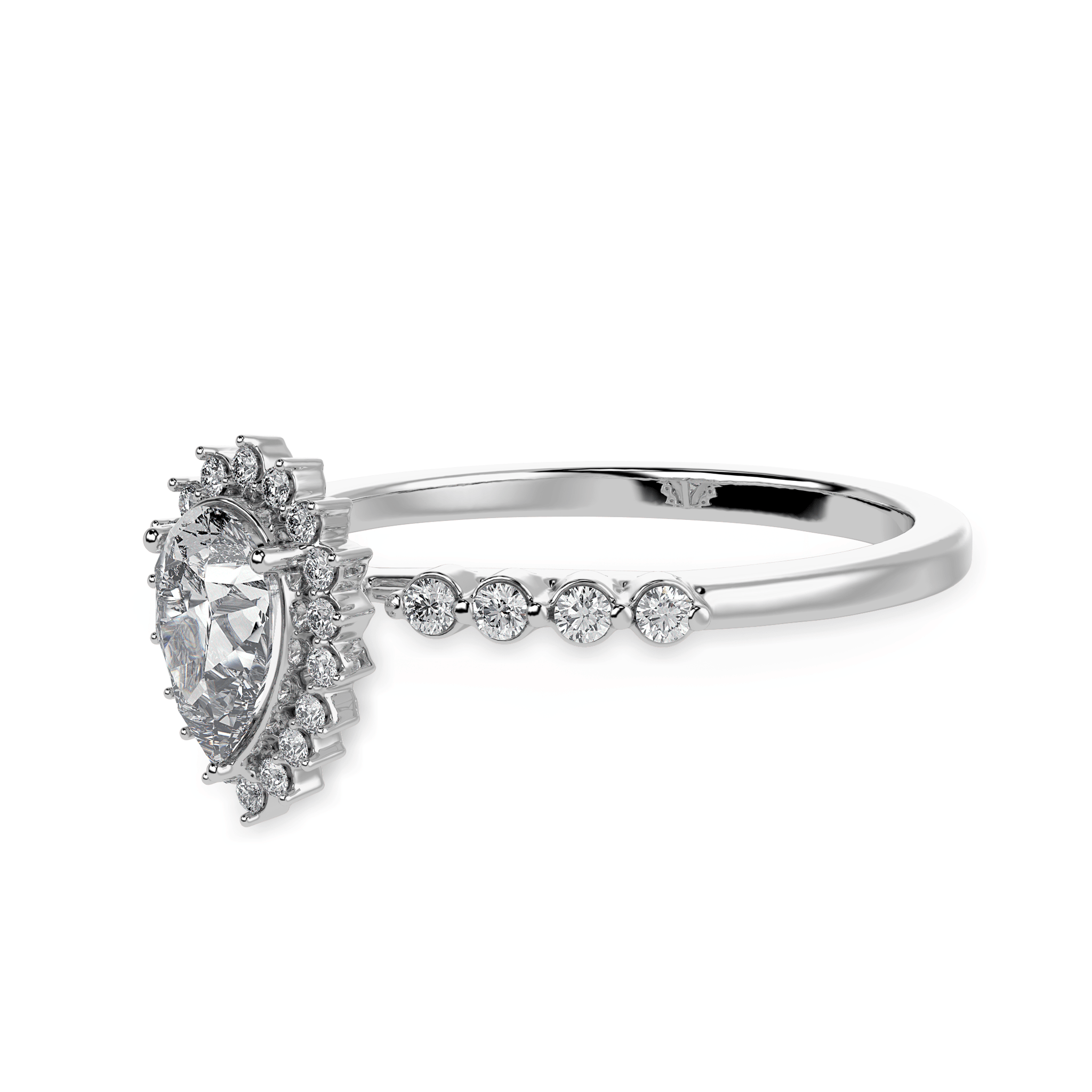 Jewelove™ Rings I VS / Women's Band only 30-Pointer Pear Cut Solitaire Halo Diamond Shank Platinum Ring JL PT 1253