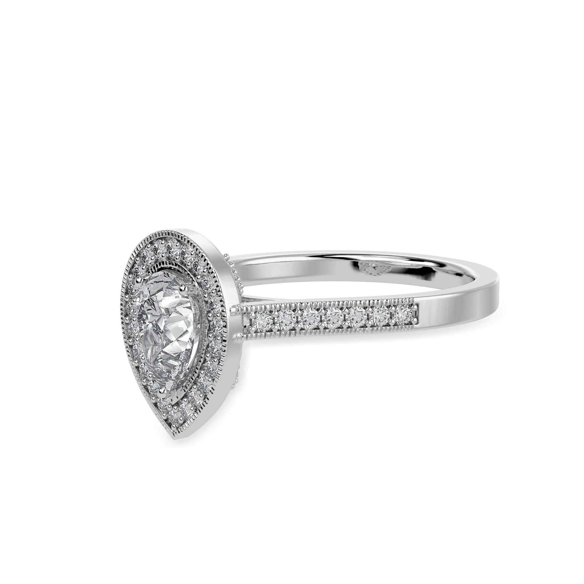 Jewelove™ Rings I VS / Women's Band only 30-Pointer Pear Cut Solitaire Halo Diamond Shank Platinum Ring JL PT 1327