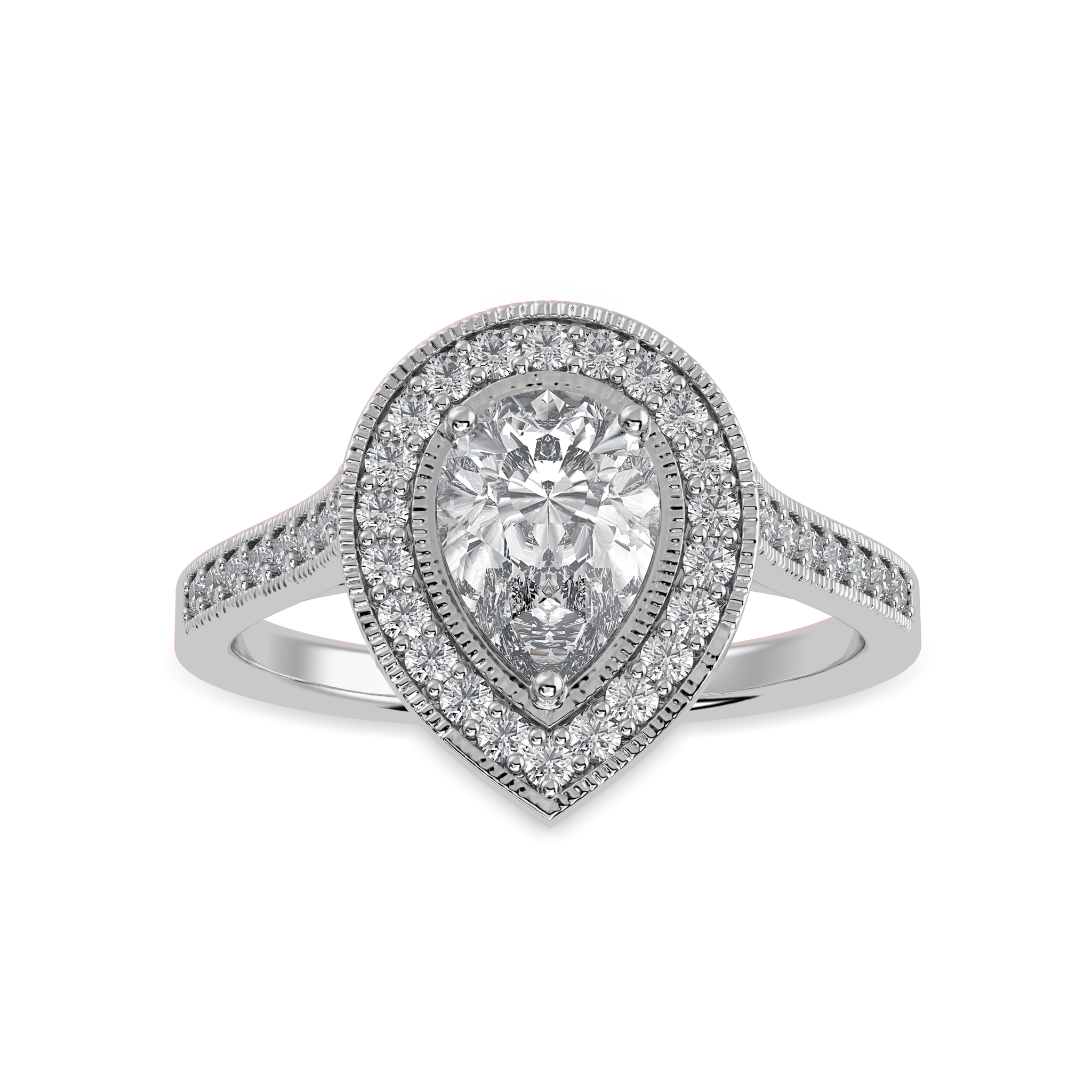 Jewelove™ Rings I VS / Women's Band only 30-Pointer Pear Cut Solitaire Halo Diamond Shank Platinum Ring JL PT 1327