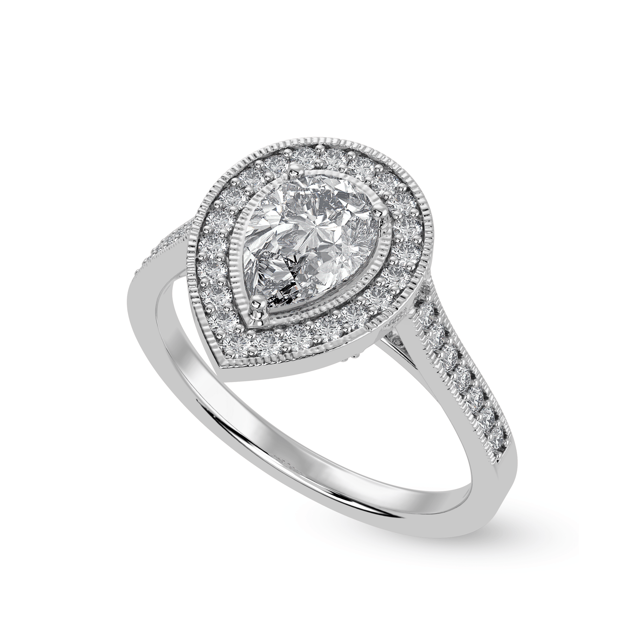 Jewelove™ Rings I VS / Women's Band only 30-Pointer Pear Cut Solitaire Halo Diamond Shank Platinum Ring JL PT 1327