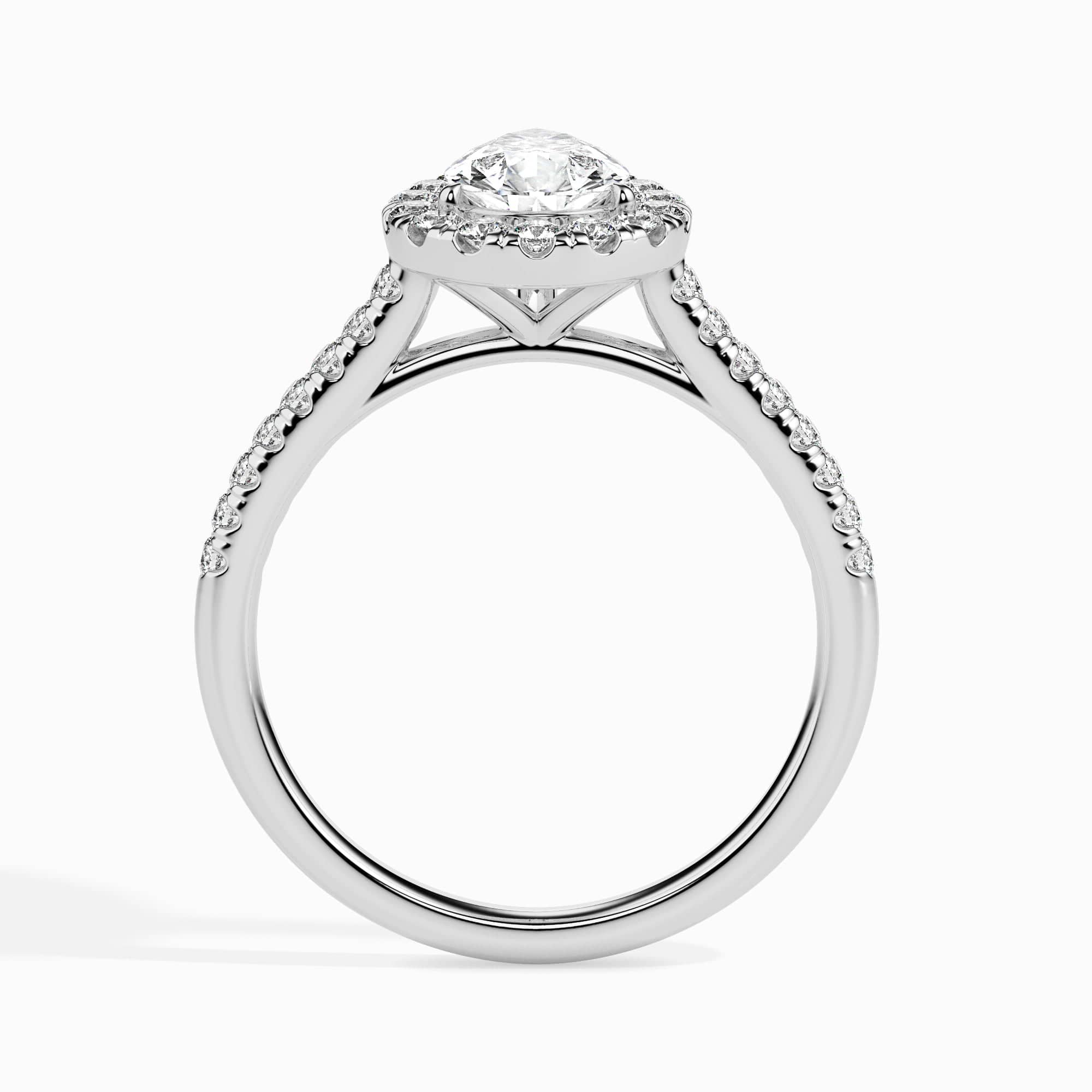 Jewelove™ Rings I VS / Women's Band only 30-Pointer Pear Cut Solitaire Halo Diamond Shank Platinum Ring JL PT 19040