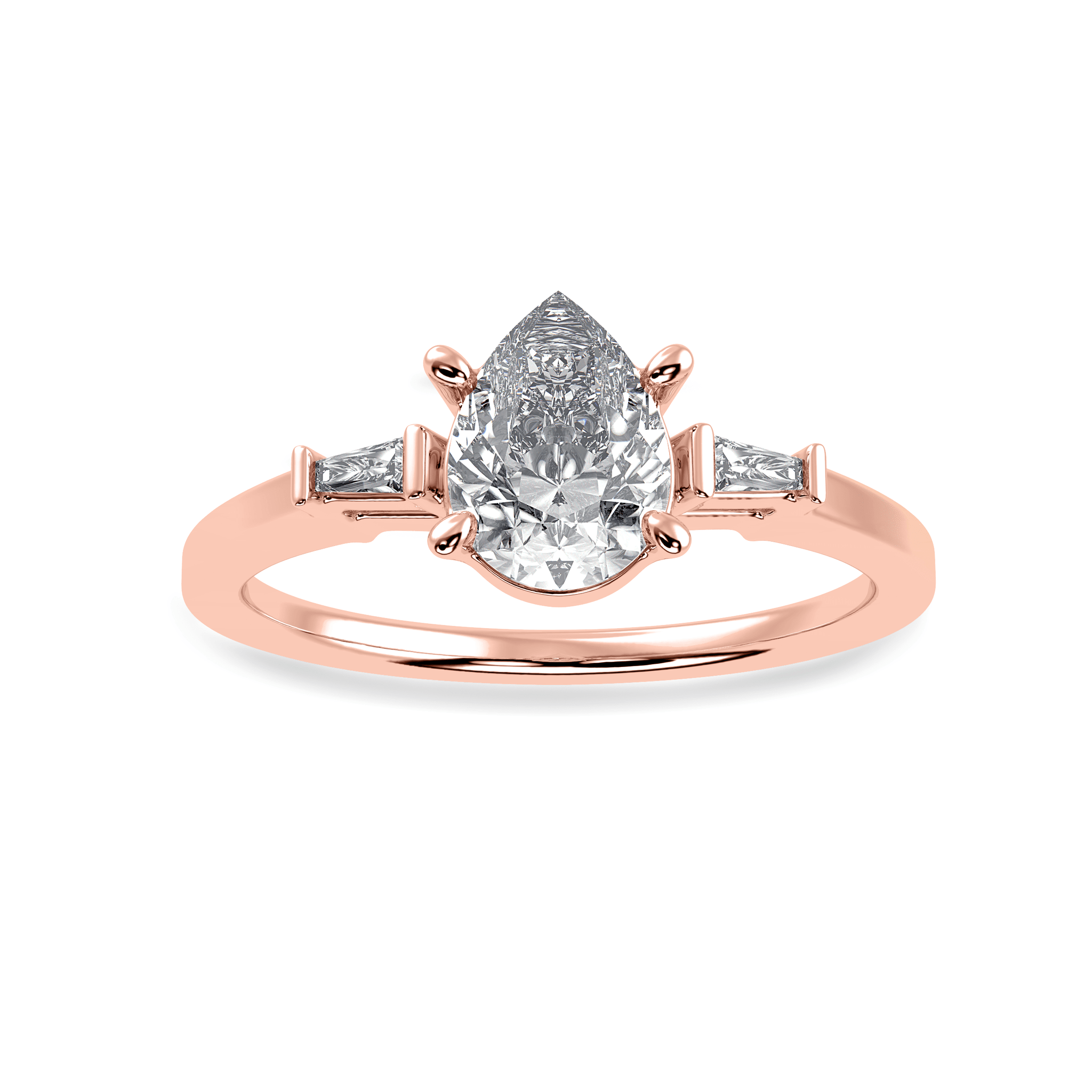 Jewelove™ Rings Women's Band only / VS I 30-Pointer Pear Cut Solitaire with Baguette Diamond Accents 18K Rose Gold Ring JL AU 1227R