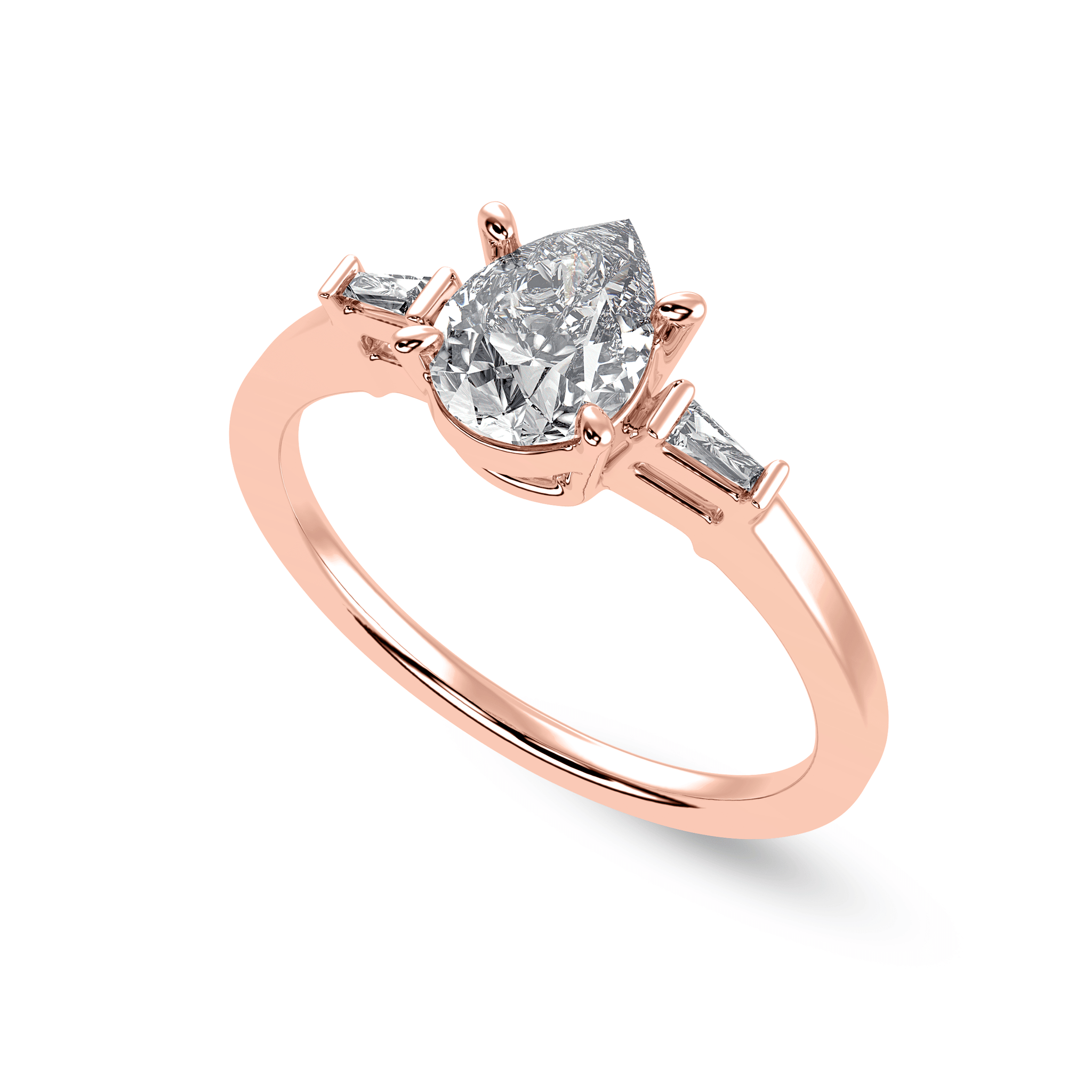 Jewelove™ Rings Women's Band only / VS I 30-Pointer Pear Cut Solitaire with Baguette Diamond Accents 18K Rose Gold Ring JL AU 1227R