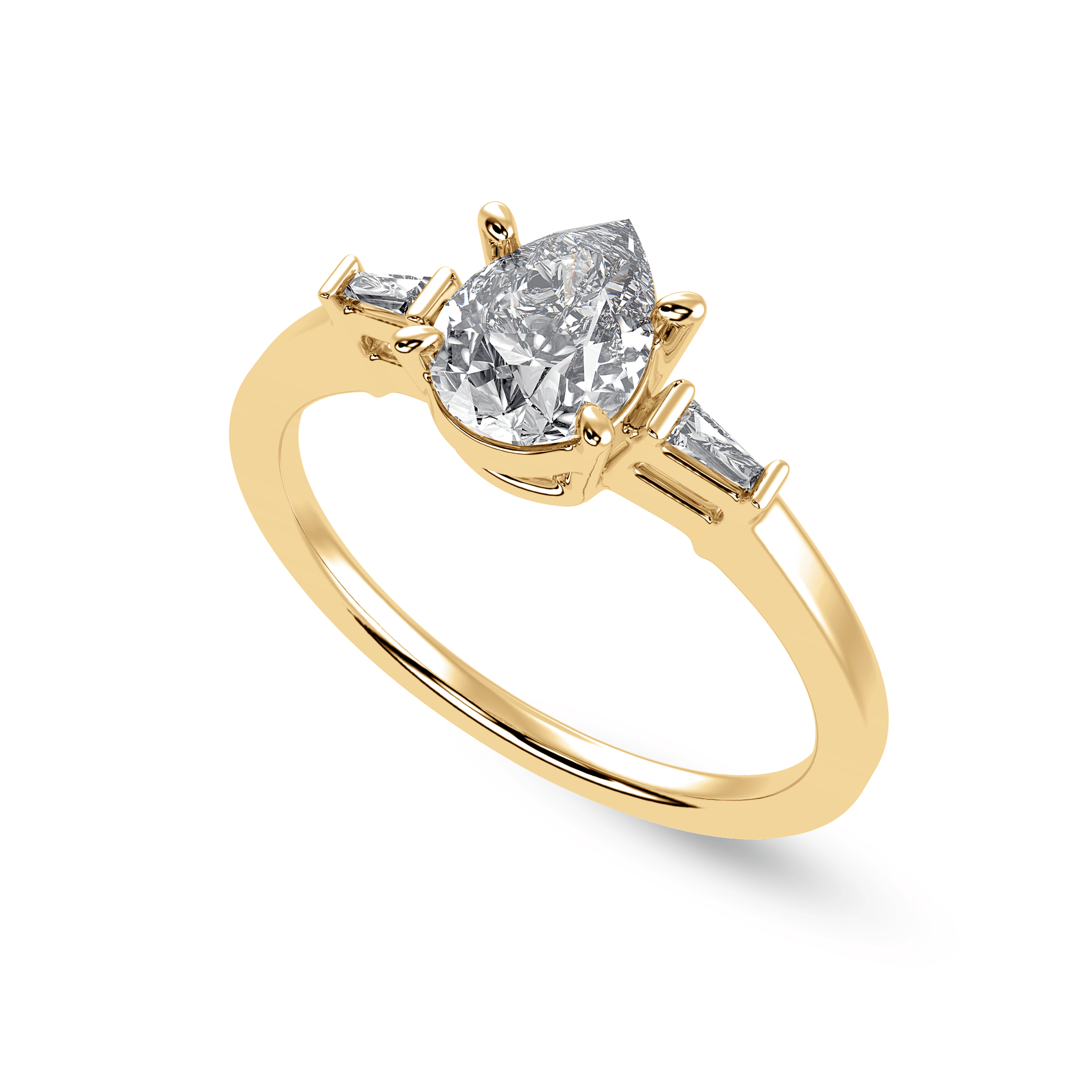 Jewelove™ Rings Women's Band only / VS I 30-Pointer Pear Cut Solitaire with Baguette Diamond Accents 18K Yellow Gold Ring JL AU 1227Y