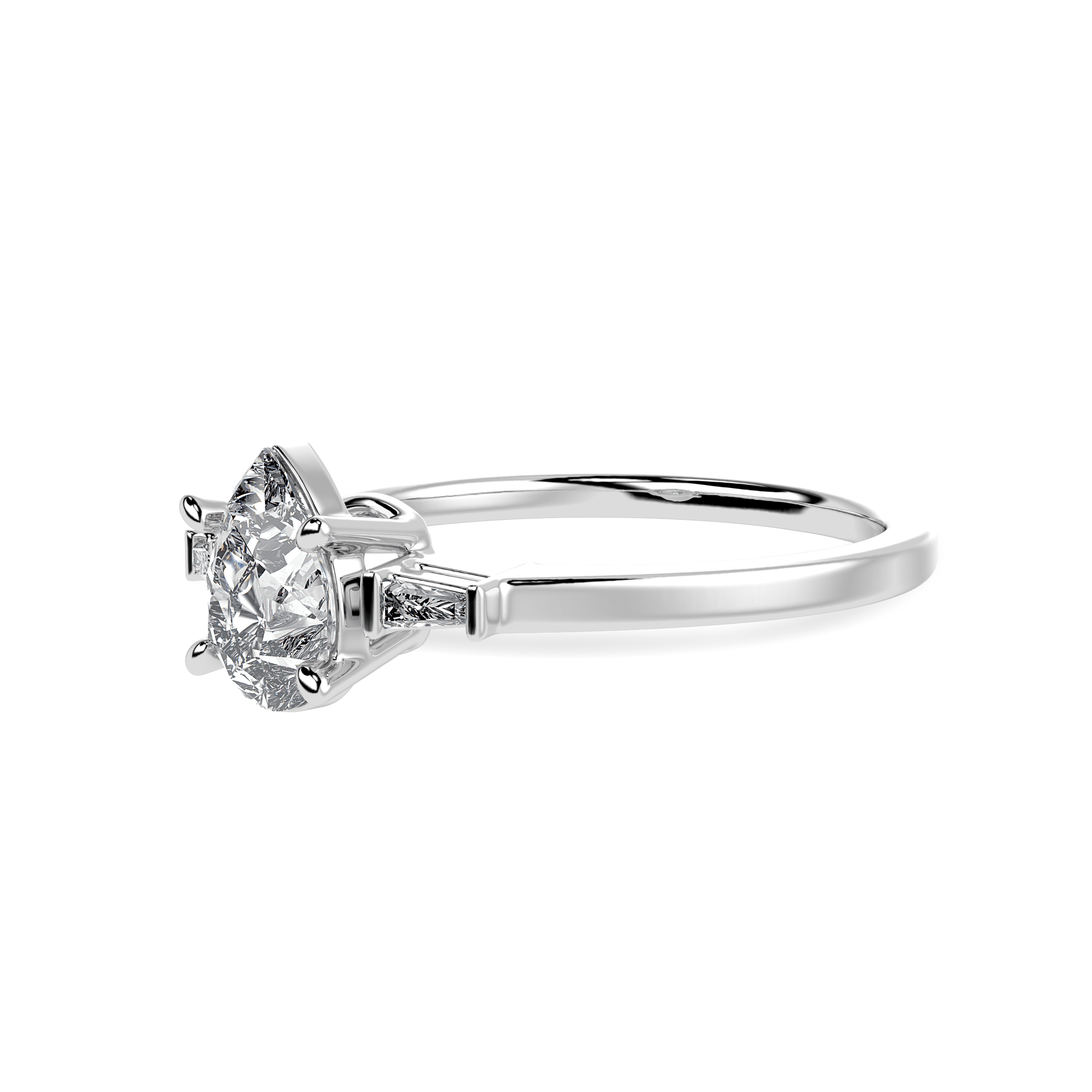 Jewelove™ Rings I VS / Women's Band only 30-Pointer Pear Cut Solitaire with Baguette Diamond Accents Platinum Ring JL PT 1227