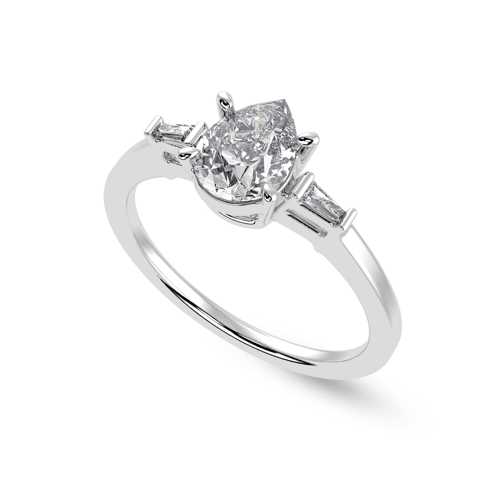 Jewelove™ Rings I VS / Women's Band only 30-Pointer Pear Cut Solitaire with Baguette Diamond Accents Platinum Ring JL PT 1227