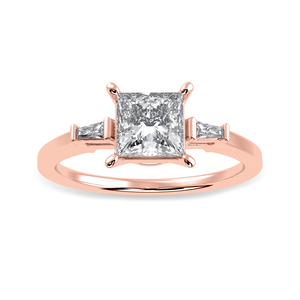 Jewelove™ Rings Women's Band only / VS I 30-Pointer Princess Cut Solitaire Baguette Diamond Accents 18K Rose Gold Ring JL AU 1211R