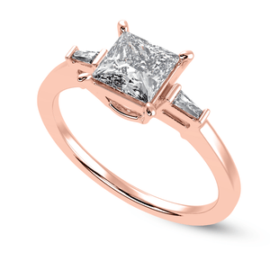 Jewelove™ Rings Women's Band only / VS I 30-Pointer Princess Cut Solitaire Baguette Diamond Accents 18K Rose Gold Ring JL AU 1211R