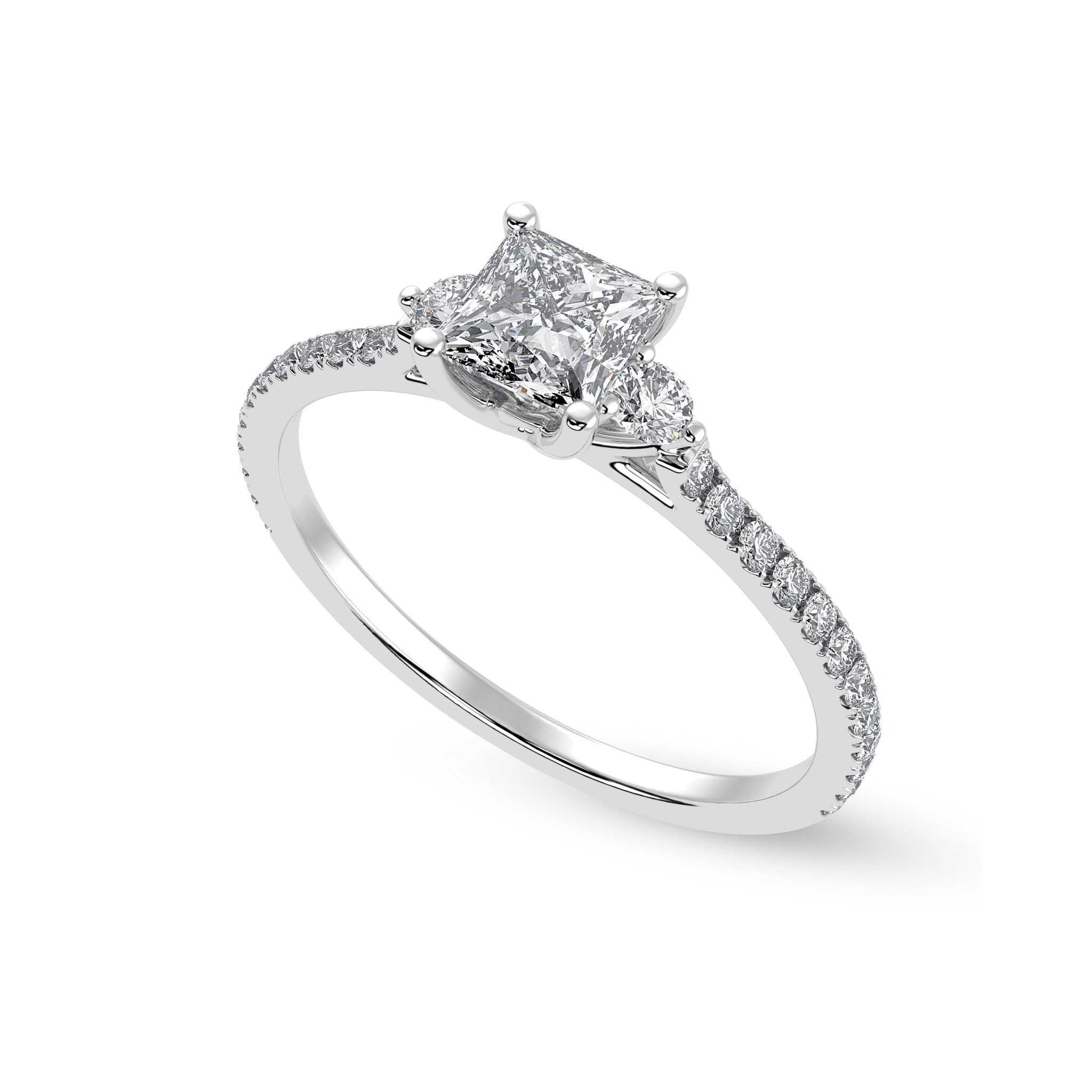 Jewelove™ Rings I VS / Women's Band only 30-Pointer Princess Cut Solitaire Diamond Accents Shank Platinum Ring JL PT 1240