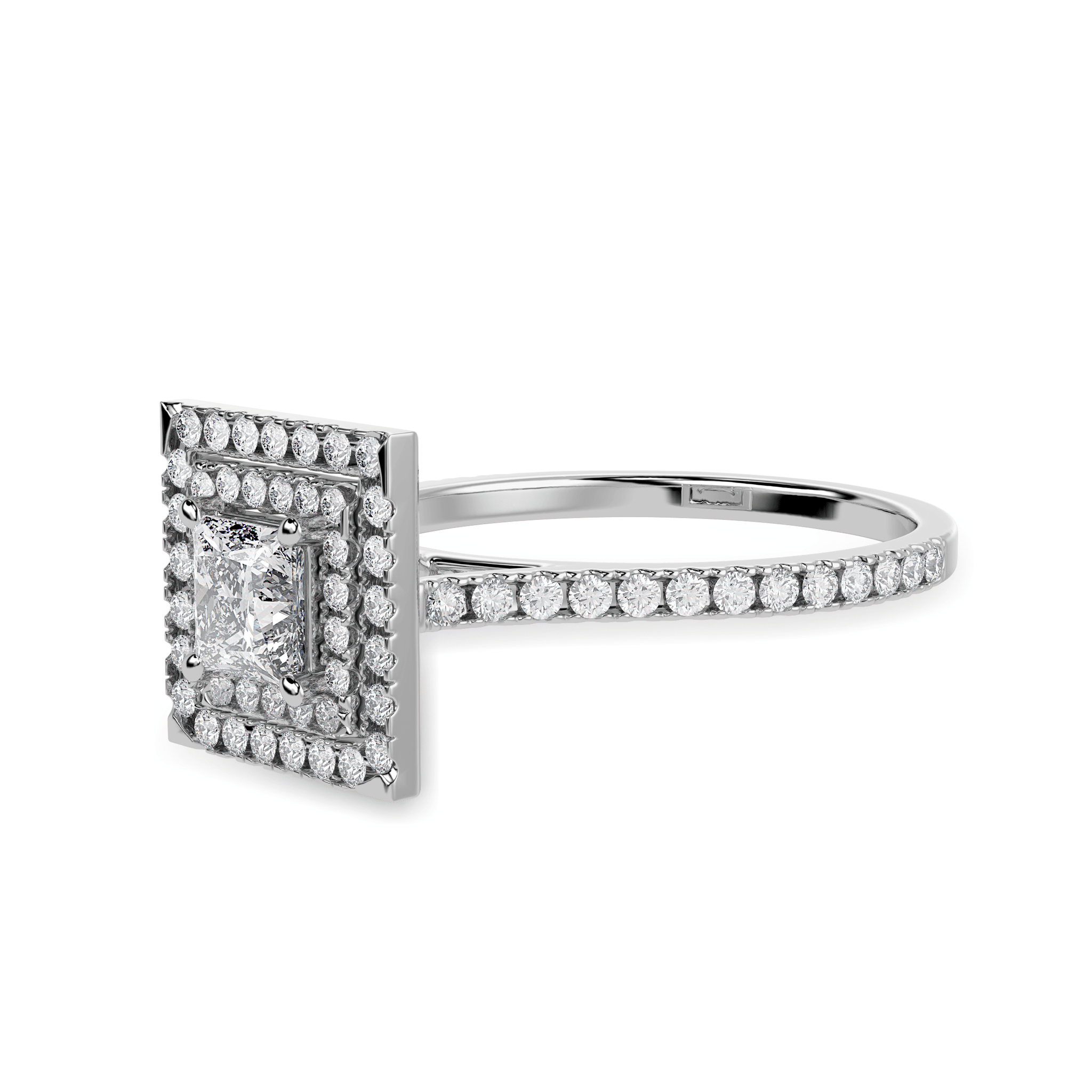 Jewelove™ Rings I VS / Women's Band only 30-Pointer Princess Cut Solitaire Double Halo Diamond Shank Platinum Ring JL PT 1170