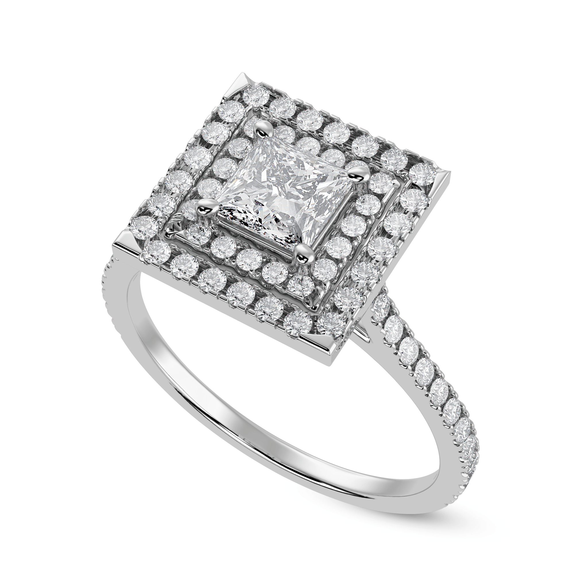 Jewelove™ Rings I VS / Women's Band only 30-Pointer Princess Cut Solitaire Double Halo Diamond Shank Platinum Ring JL PT 1170