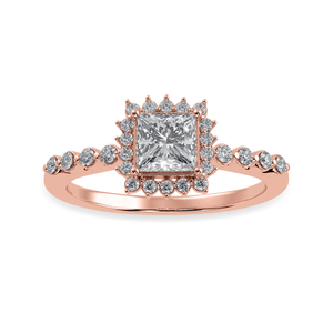 Jewelove™ Rings Women's Band only / VS I 30-Pointer Princess Cut Solitaire Halo Diamond Shank 18K Rose Gold Ring JL AU 1248R