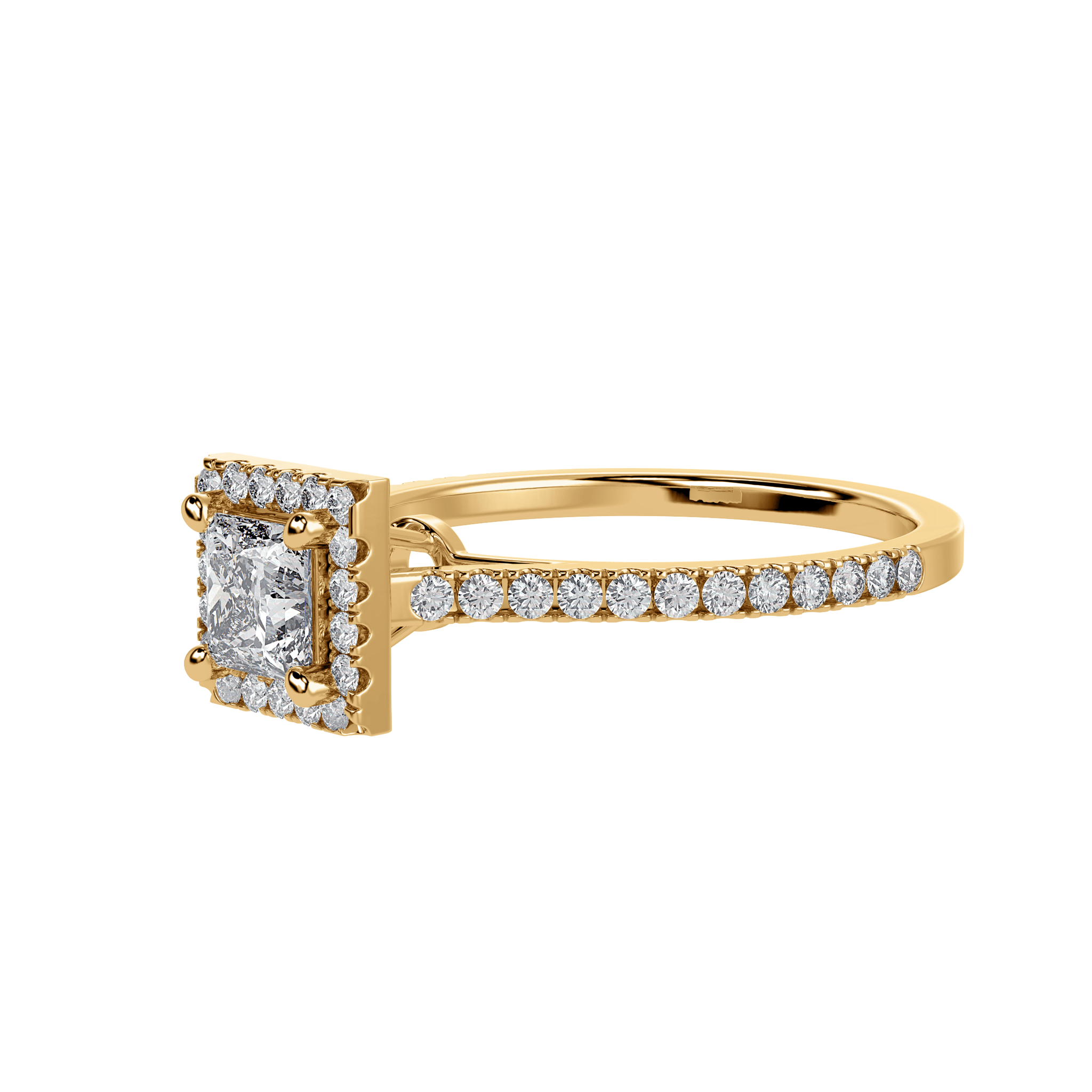 Jewelove™ Rings Women's Band only / VS I 30-Pointer Princess Cut Solitaire Halo Diamond Shank 18K Yellow Gold Ring JL AU 1293Y