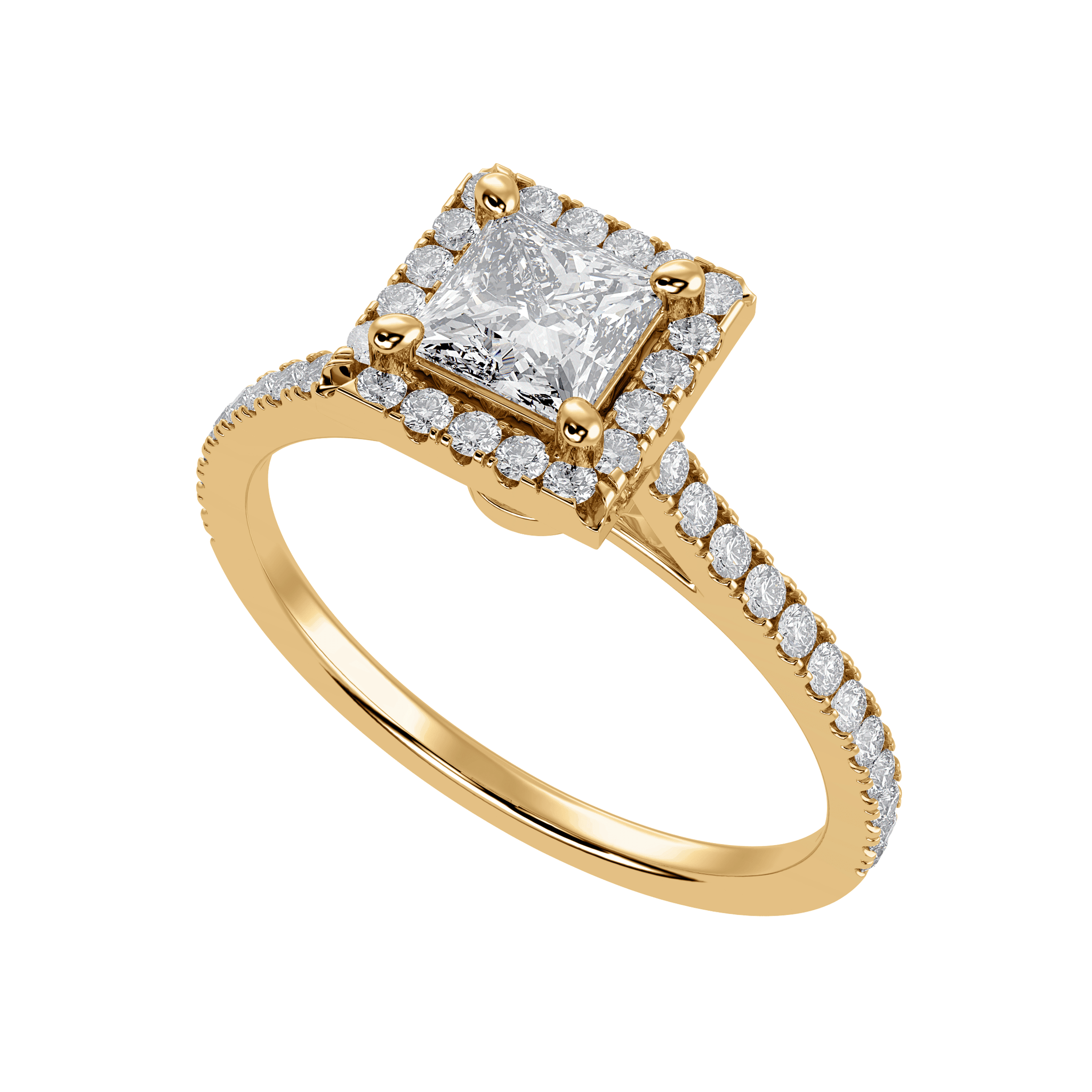 Jewelove™ Rings Women's Band only / VS I 30-Pointer Princess Cut Solitaire Halo Diamond Shank 18K Yellow Gold Ring JL AU 1293Y