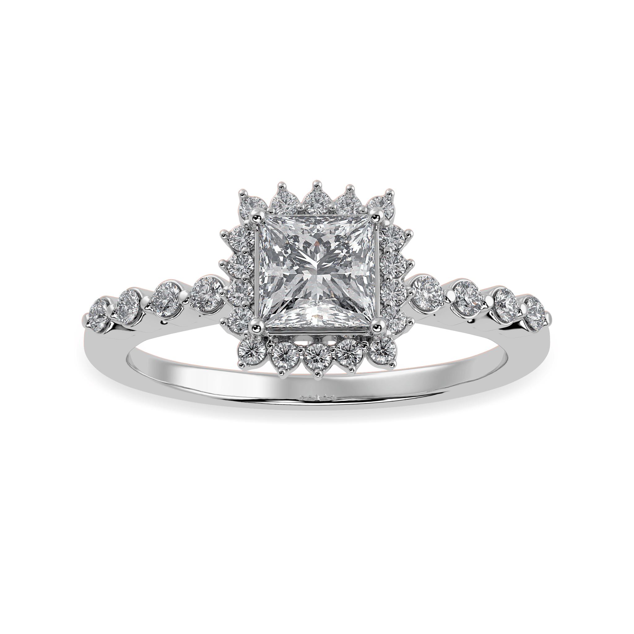 Jewelove™ Rings I VS / Women's Band only 30-Pointer Princess Cut Solitaire Halo Diamond Shank Platinum Ring JL PT 1248